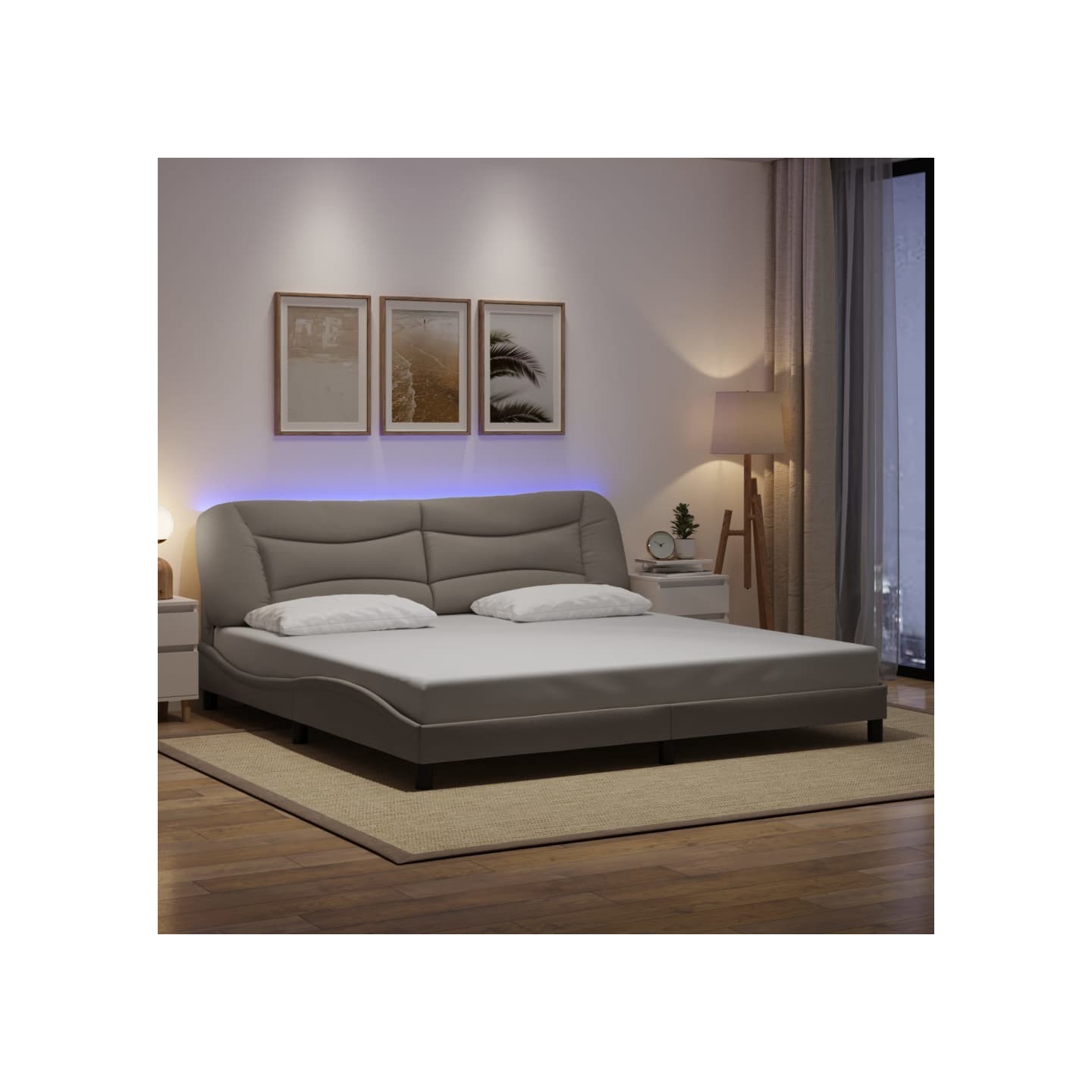 Cadre de lit avec LED sans matelas Hvar taupe 200x200 cm tissu
