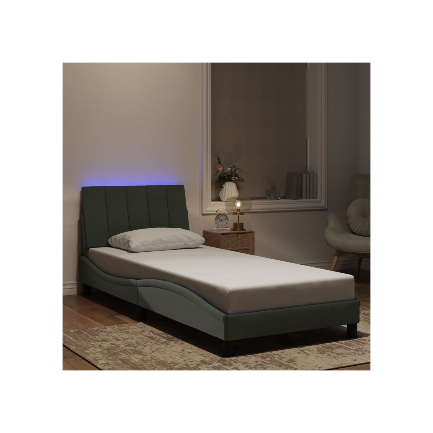 Cadre de lit avec LED sans matelas Hanko gris clair 90x190 cm