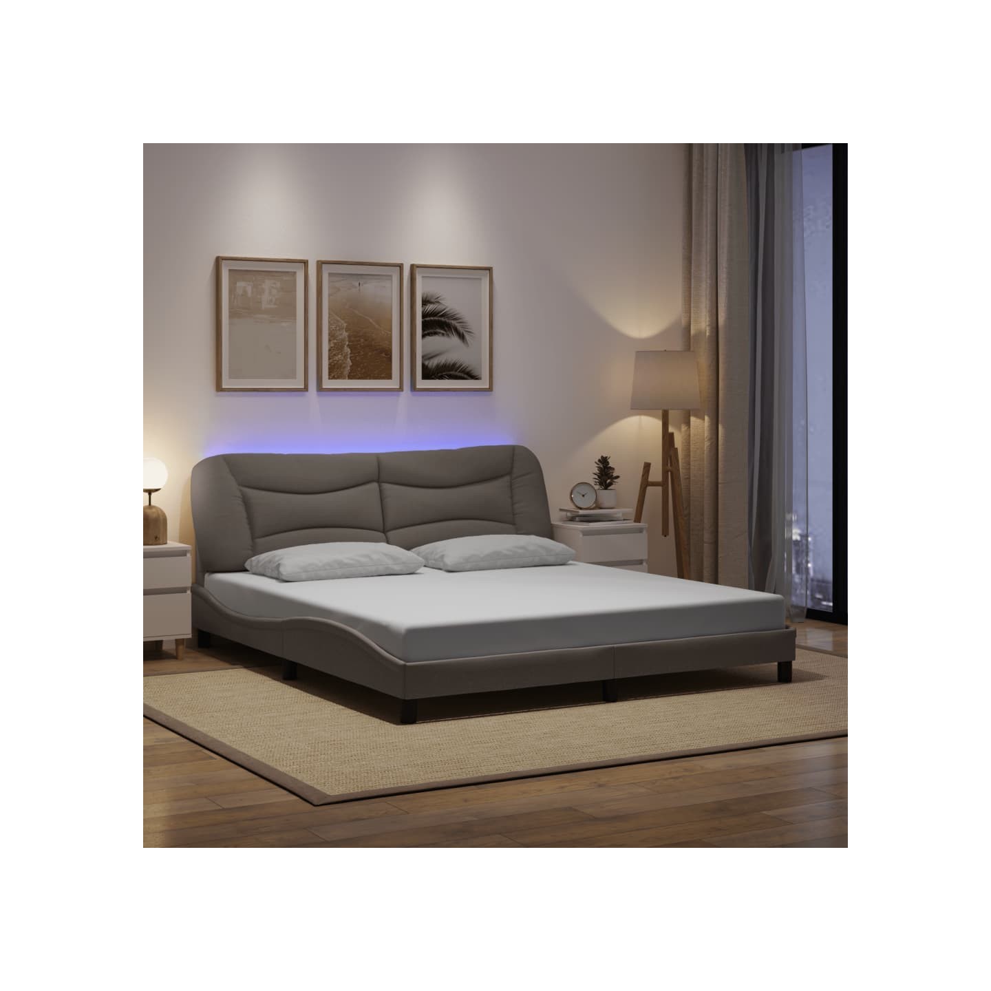 Cadre de lit avec LED sans matelas Hvar taupe 180x200 cm tissu