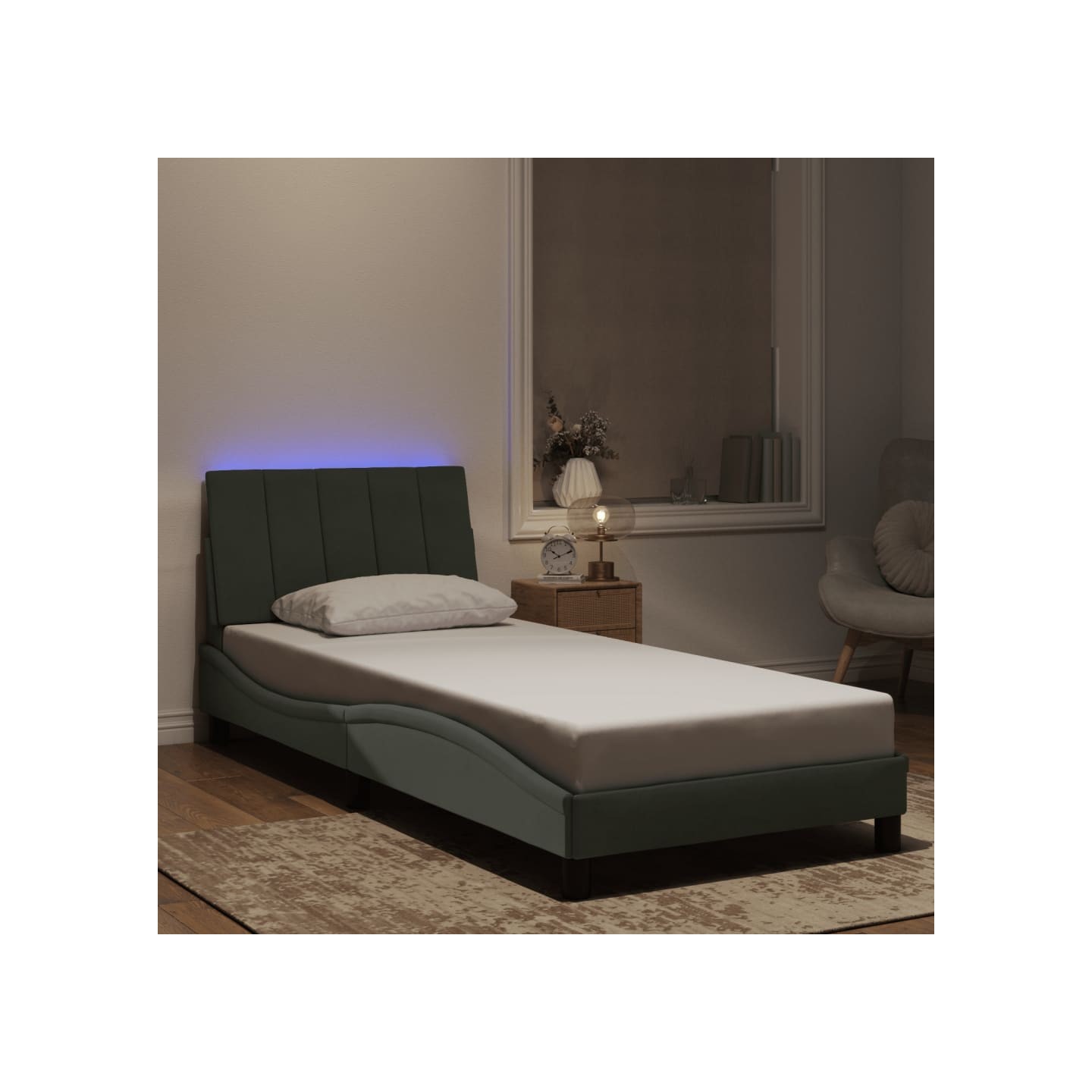 Cadre de lit avec LED sans matelas Hanko gris clair 90x200 cm