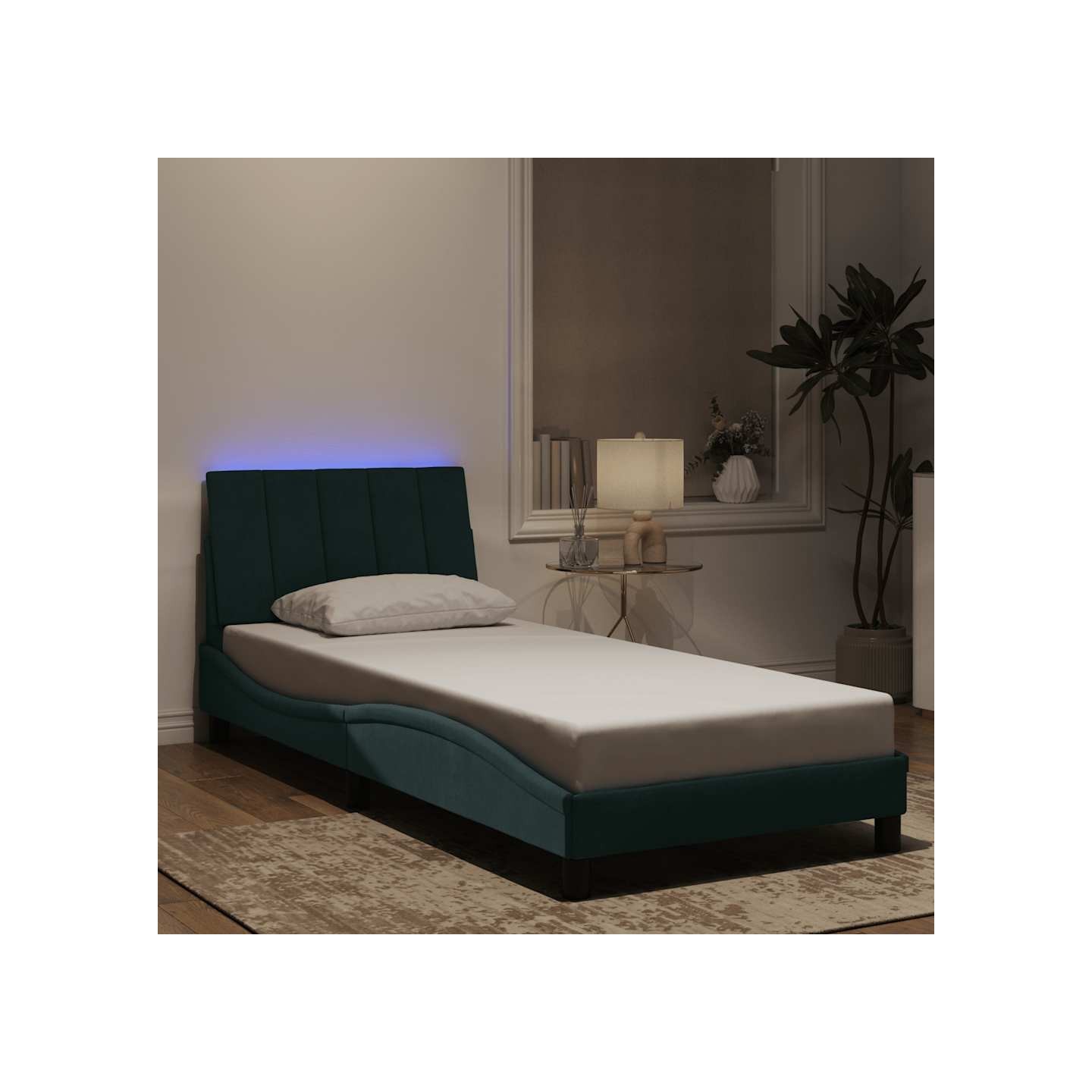Cadre de lit avec LED sans matelas Hanko vert foncé 80x200 cm velours