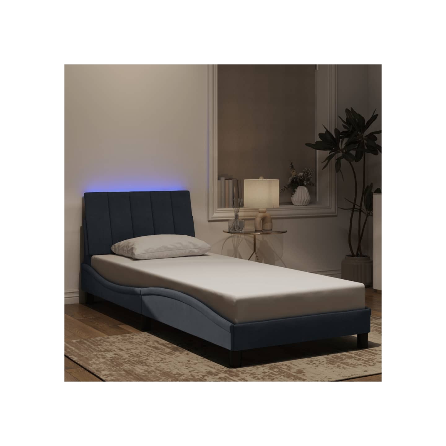 Cadre de lit avec LED sans matelas Hanko gris foncé 90x190 cm velours
