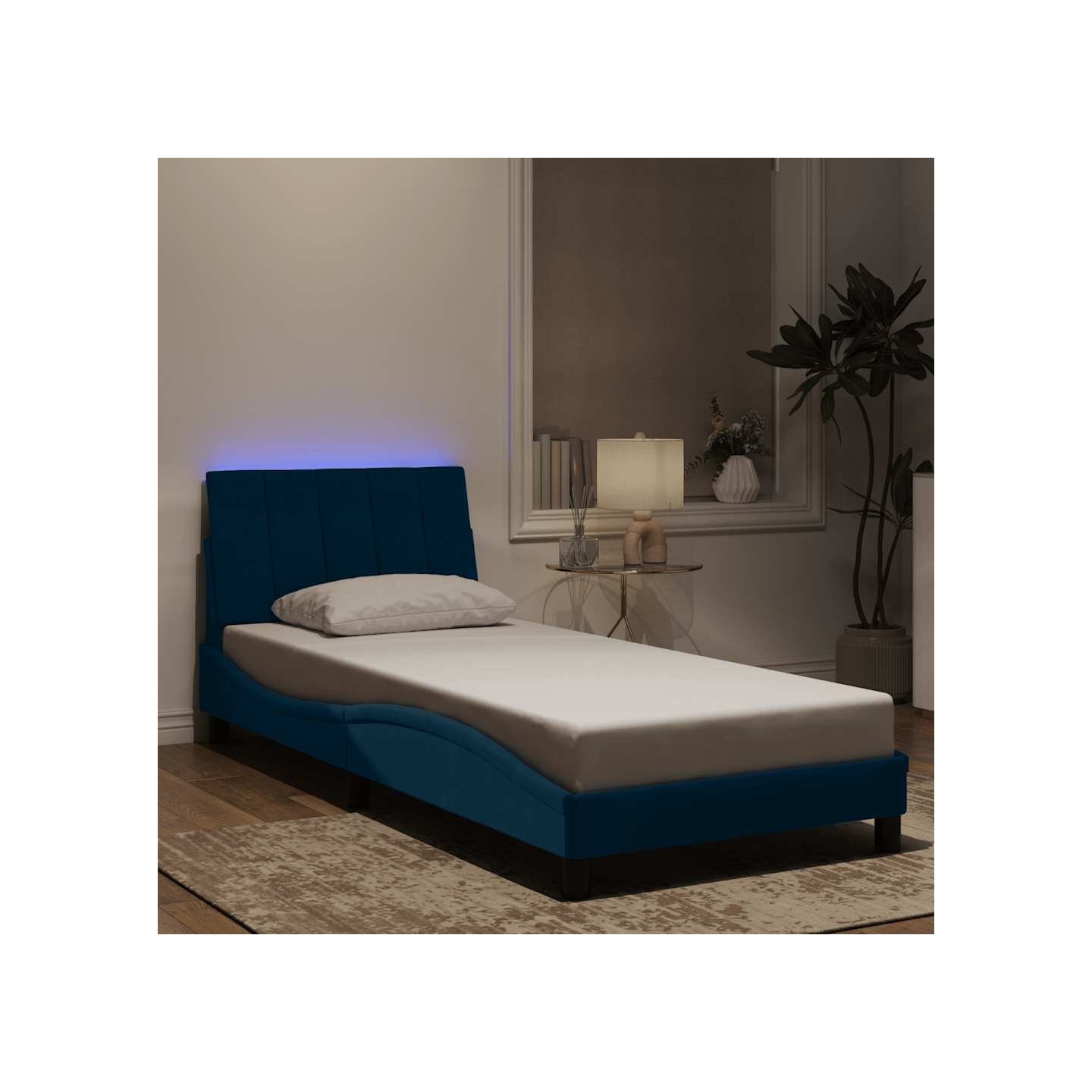 Cadre de lit avec LED sans matelas Hanko bleu 80x200 cm velours