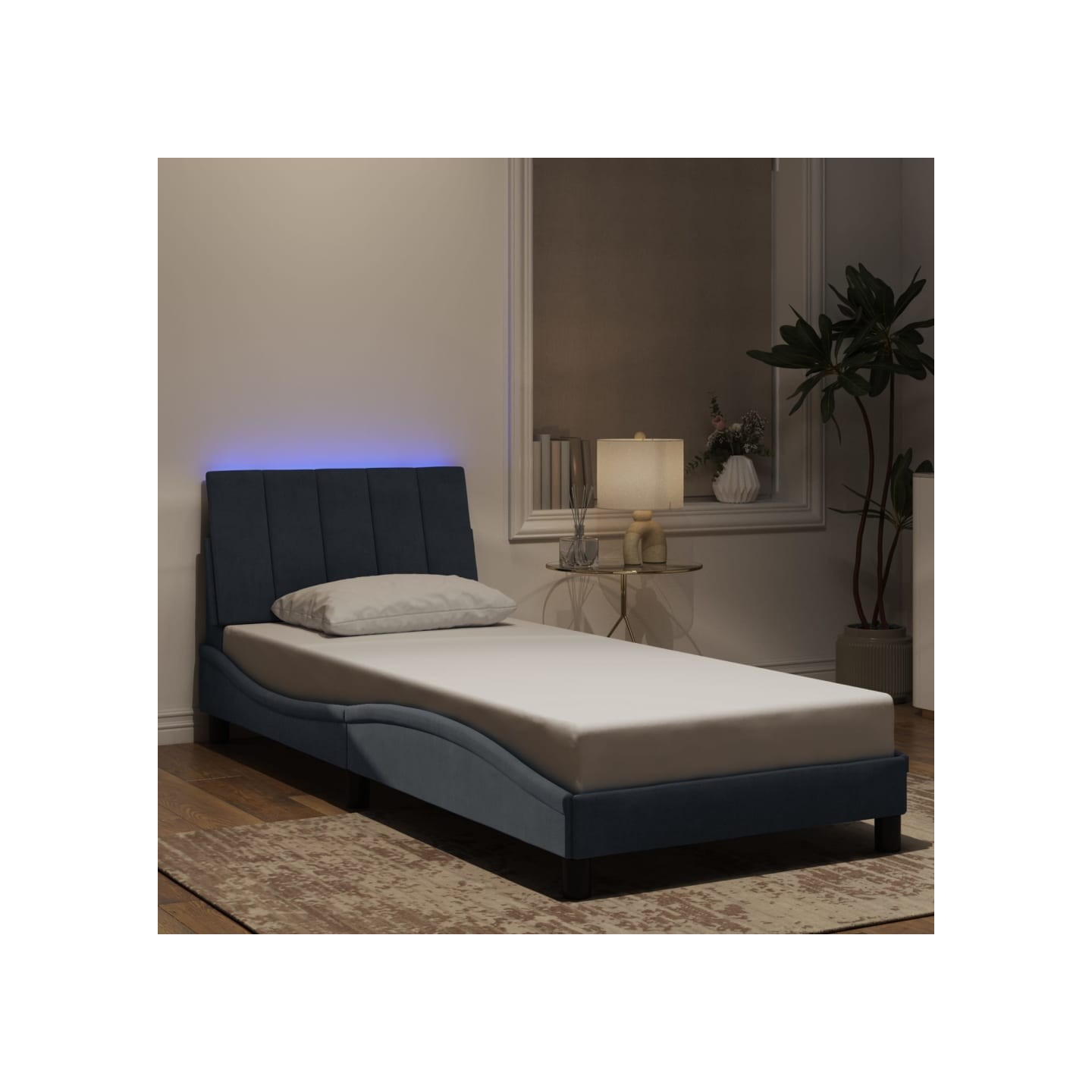 Cadre de lit avec LED sans matelas Hanko gris foncé 90x200 cm velours