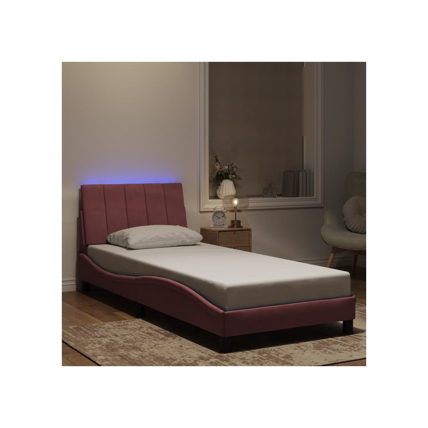 Cadre de lit avec LED sans matelas Hanko rose 90x200 cm velours