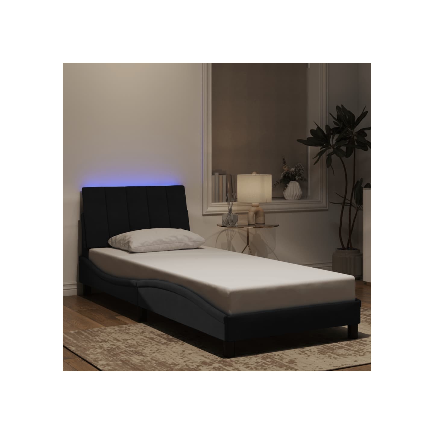 Cadre de lit avec LED sans matelas Hanko noir 90x190 cm velours