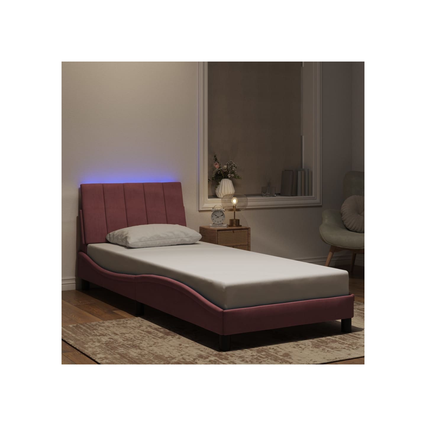 Cadre de lit avec LED sans matelas Hanko rose 80x200 cm velours