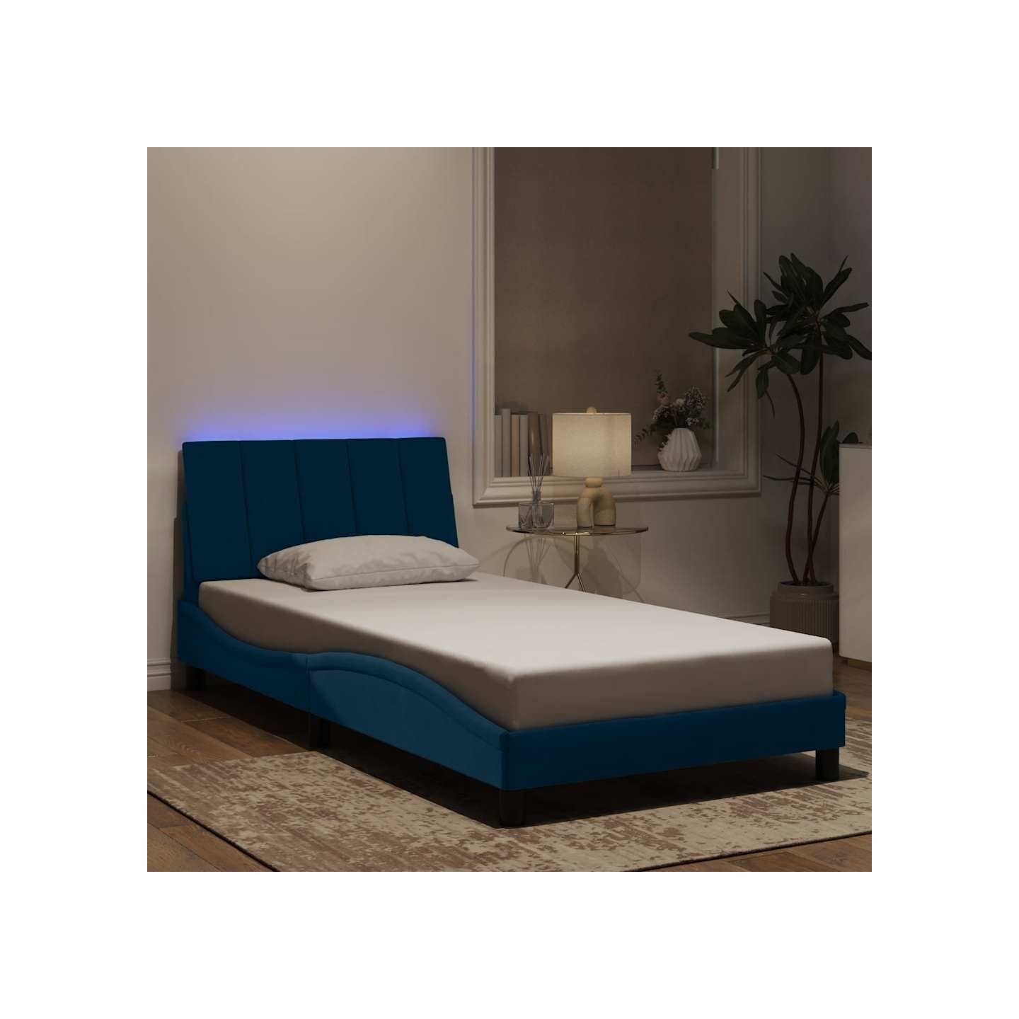 Cadre de lit avec LED sans matelas Hanko bleu 100x200 cm velours