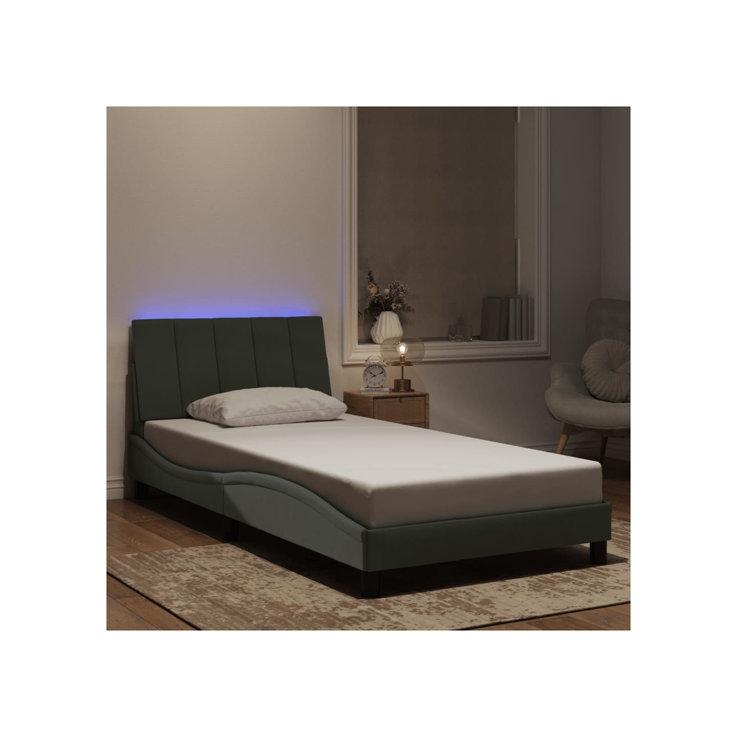 Cadre de lit avec LED sans matelas Hanko gris clair 100x200cm velours