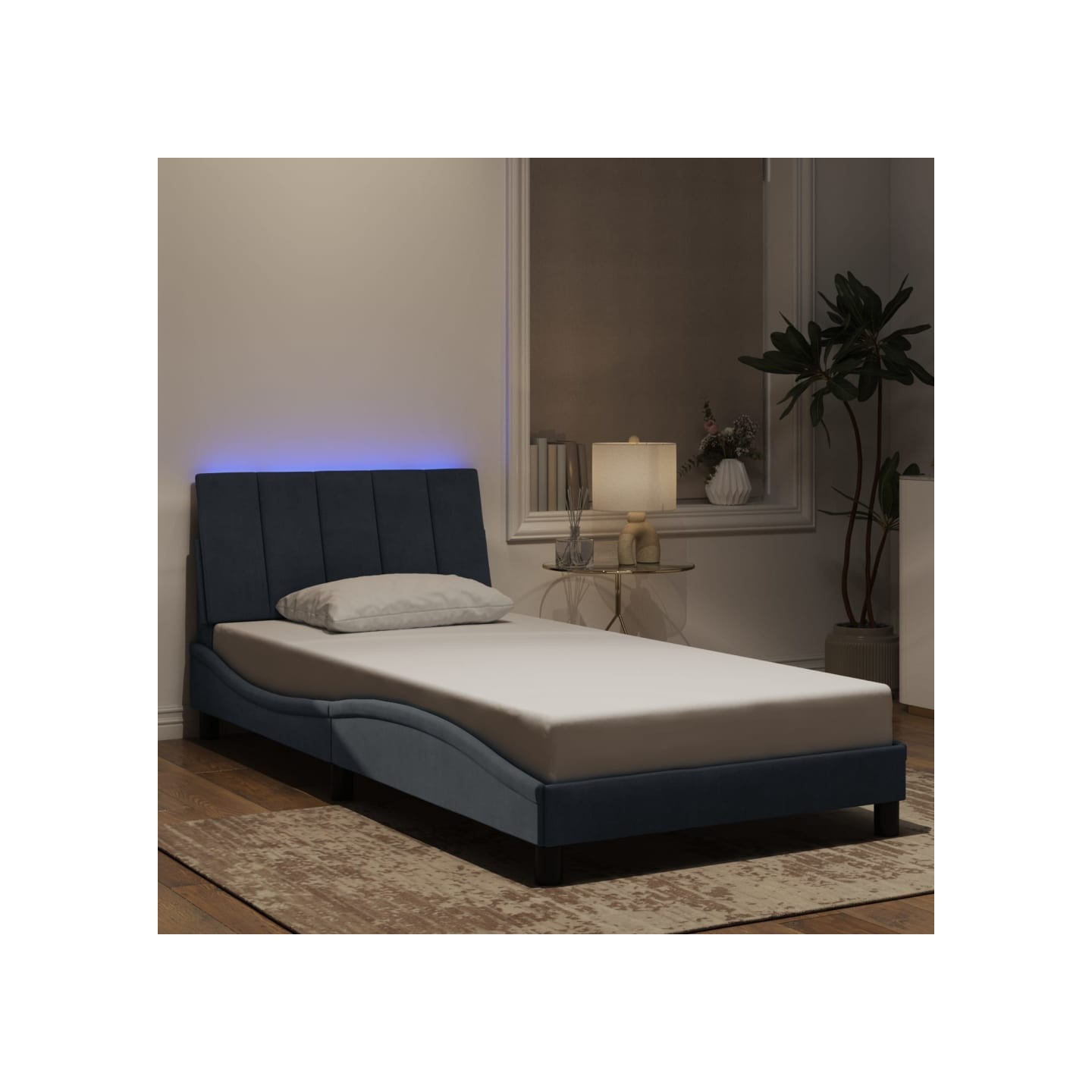 Cadre de lit avec LED sans matelas Hanko gris foncé 100x200cm velours