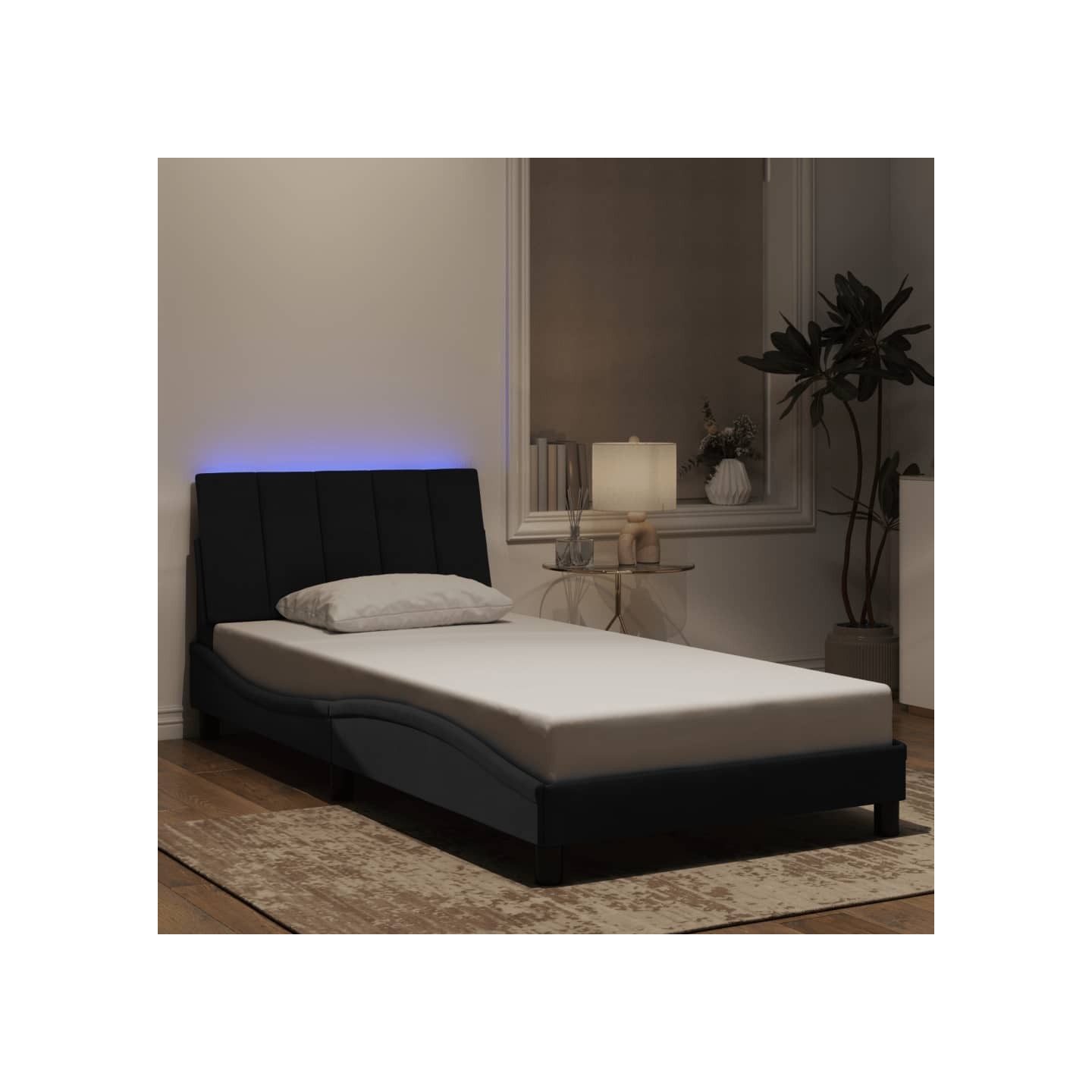 Cadre de lit avec LED sans matelas Hanko noir 100x200 cm velours