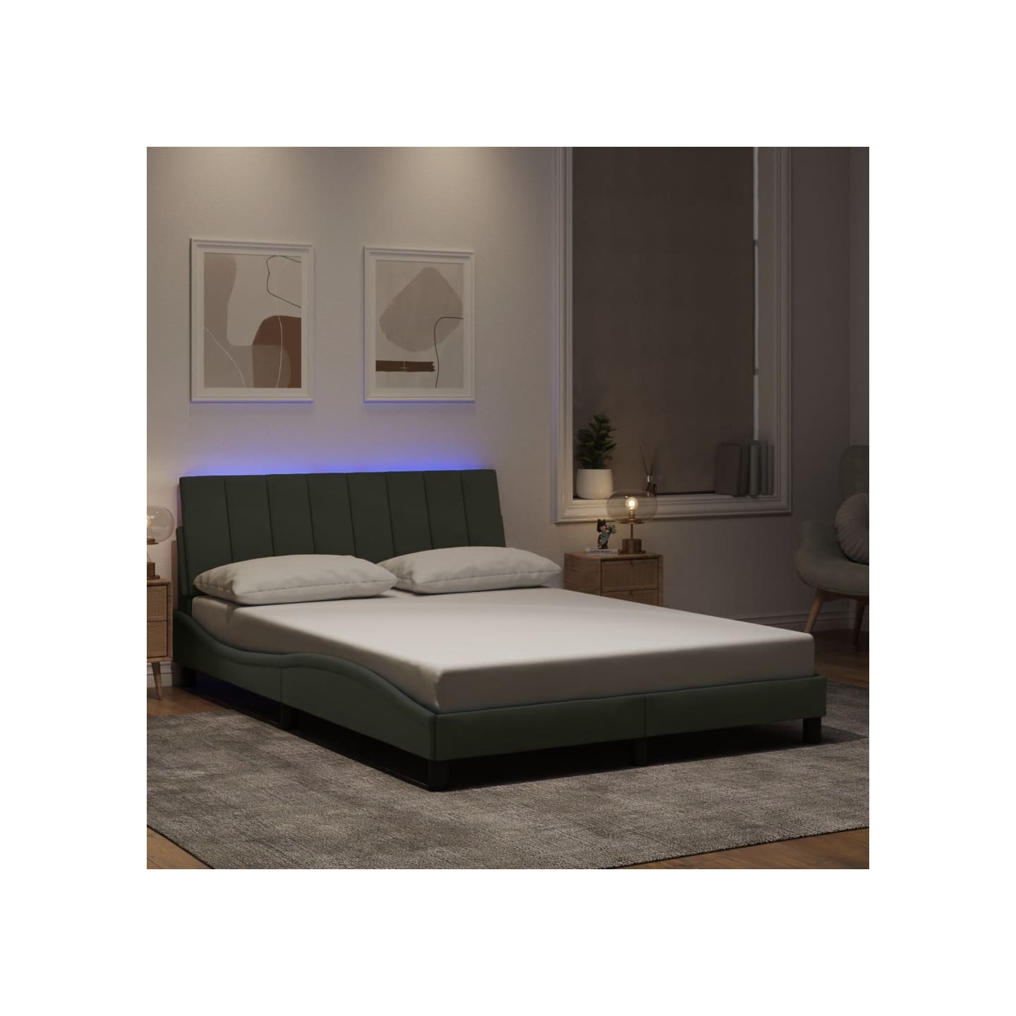 Cadre de lit avec LED sans matelas Hanko gris clair 120x200cm velours