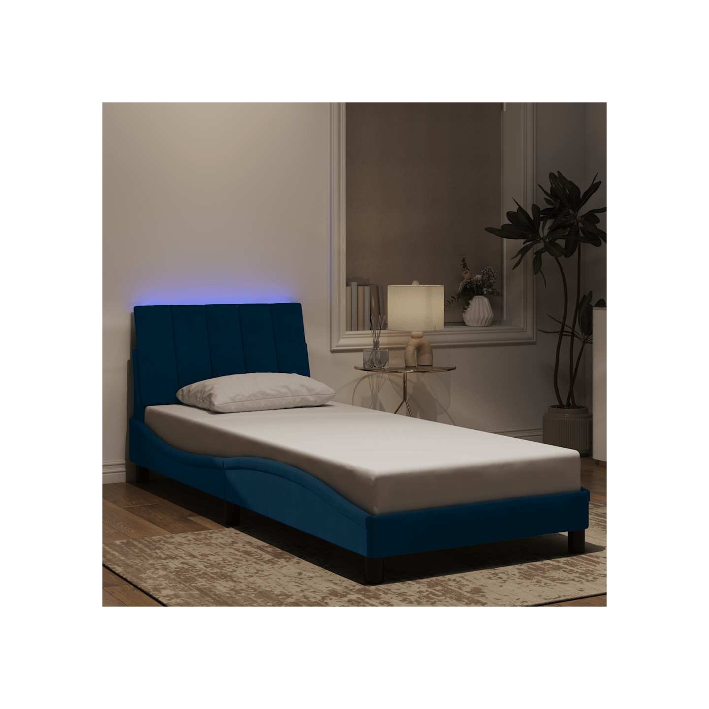 Cadre de lit avec LED sans matelas Hanko bleu 90x200 cm velours