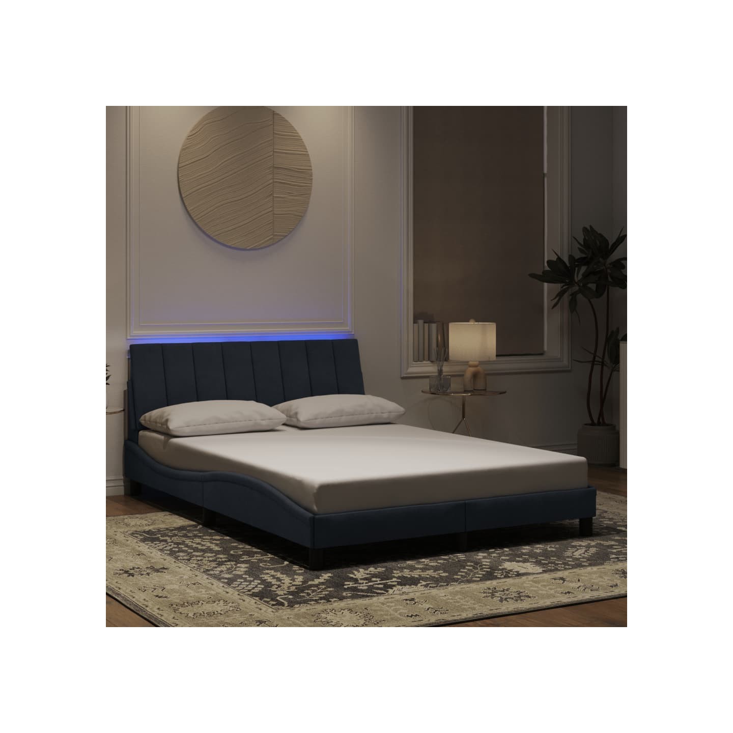 Cadre de lit avec LED sans matelas Hanko gris foncé 140x200cm velours