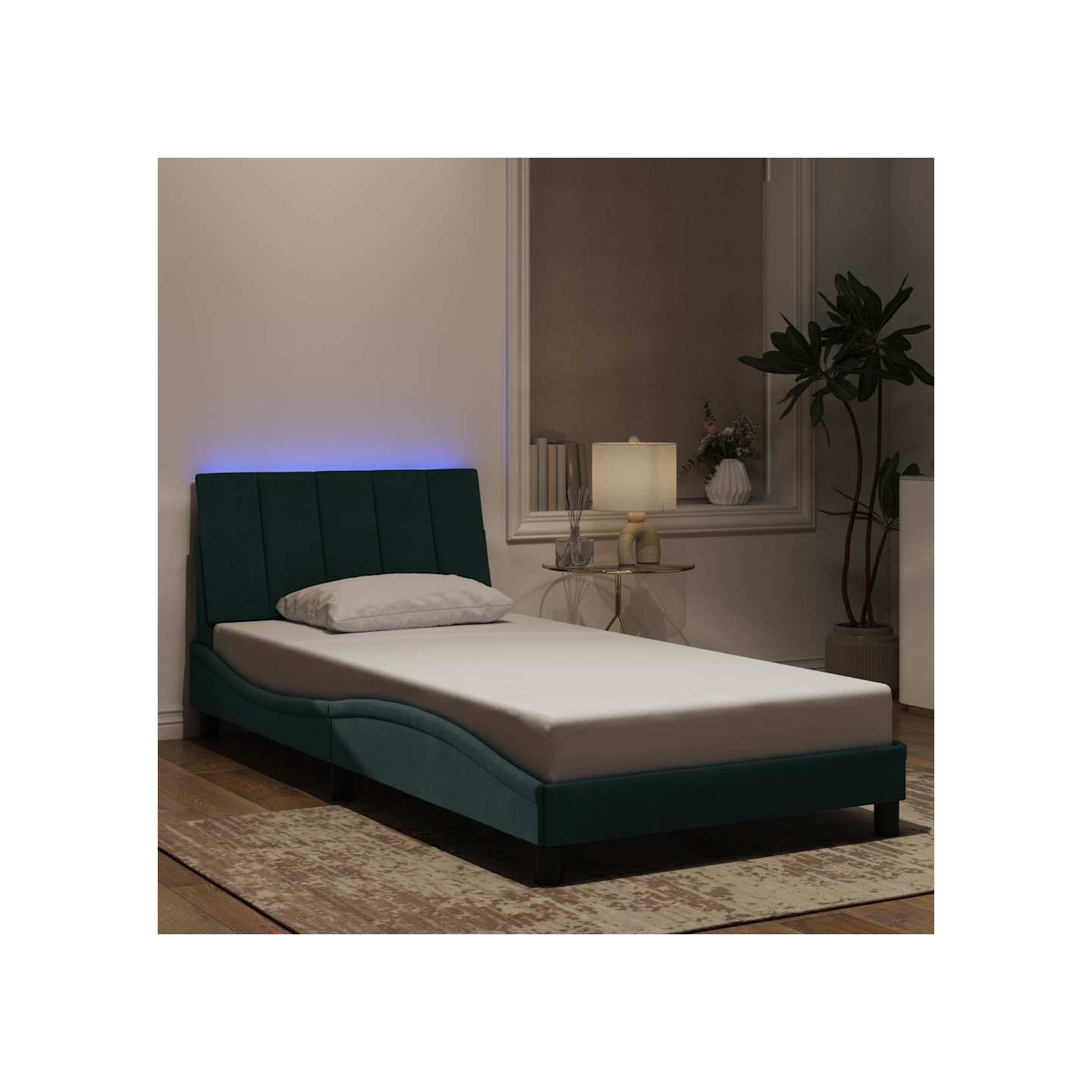 Cadre de lit avec LED sans matelas Hanko vert foncé 100x200cm velours