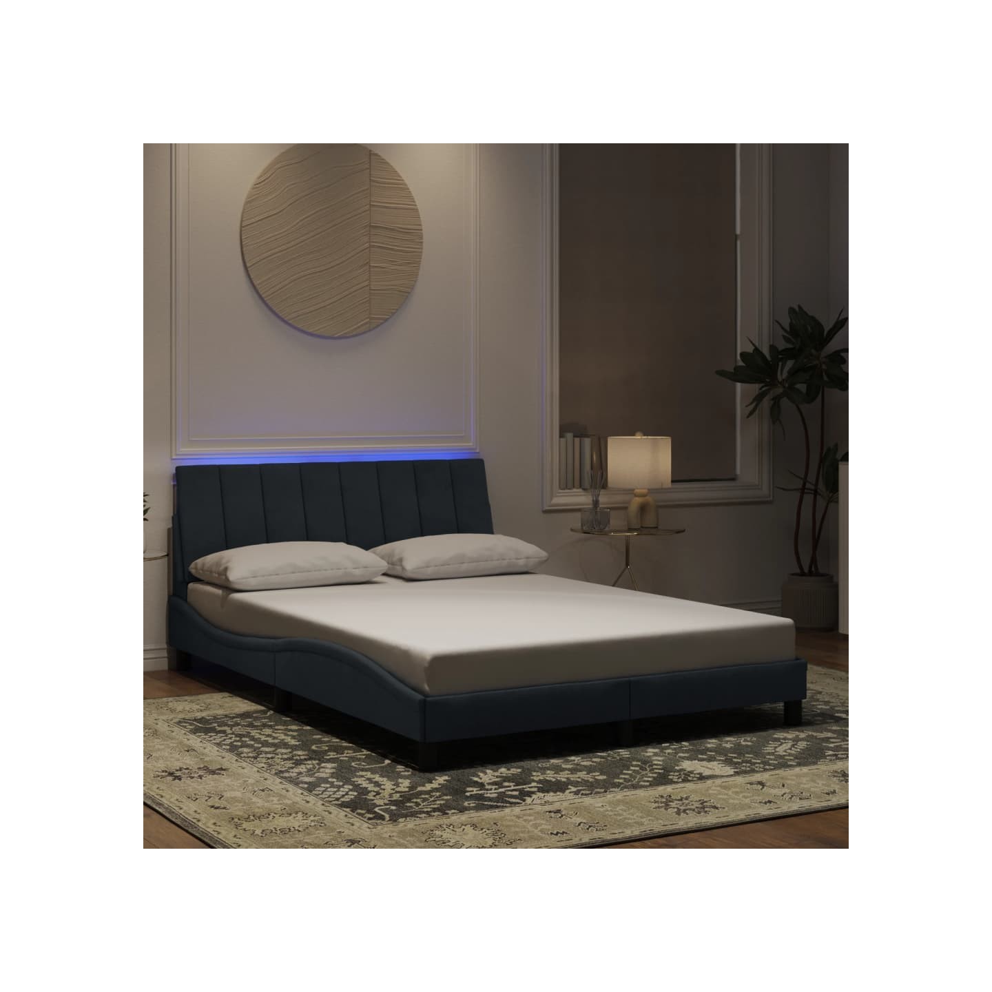 Cadre de lit avec LED sans matelas Hanko gris foncé 120x200cm velours