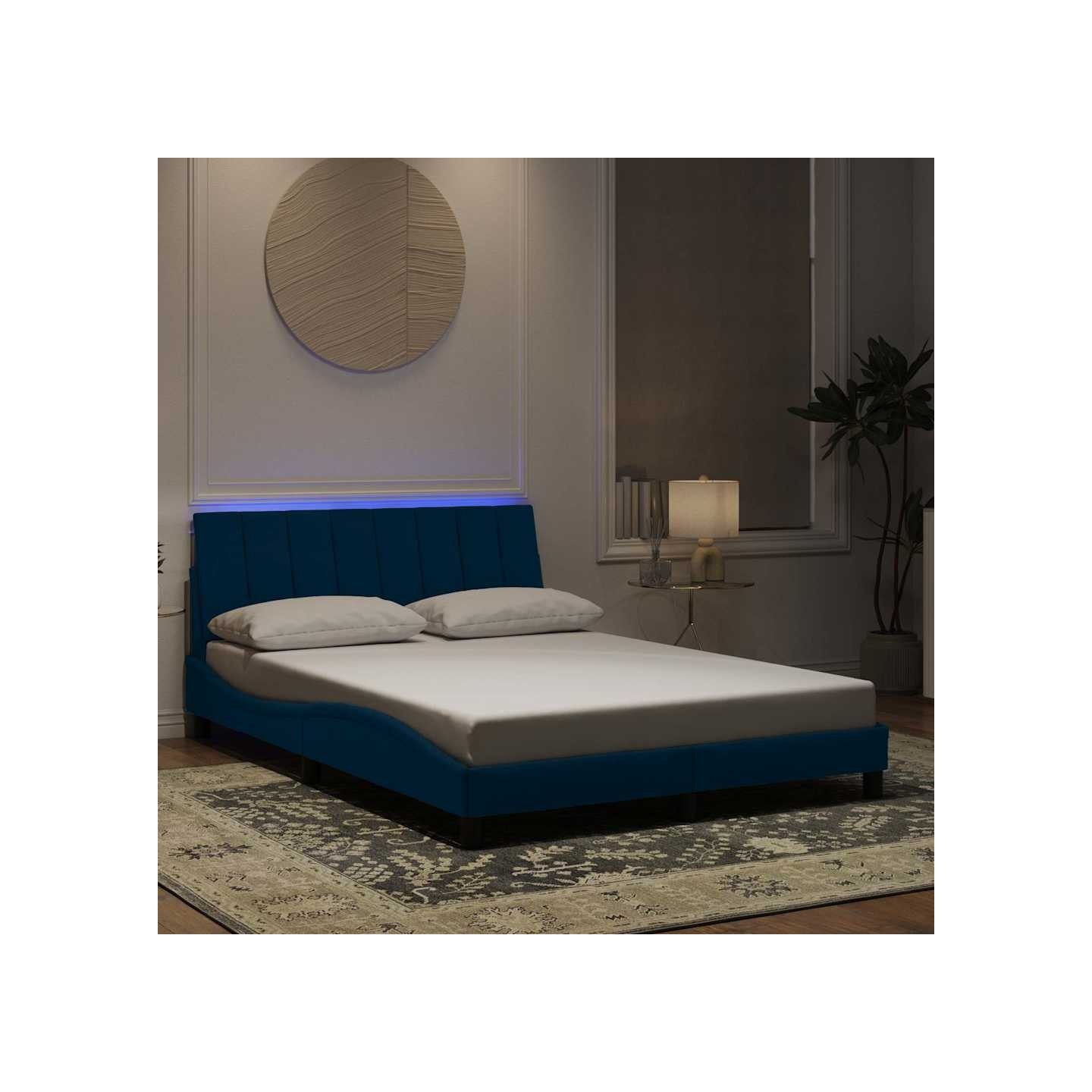 Cadre de lit avec LED sans matelas Hanko bleu 140x190 cm velours