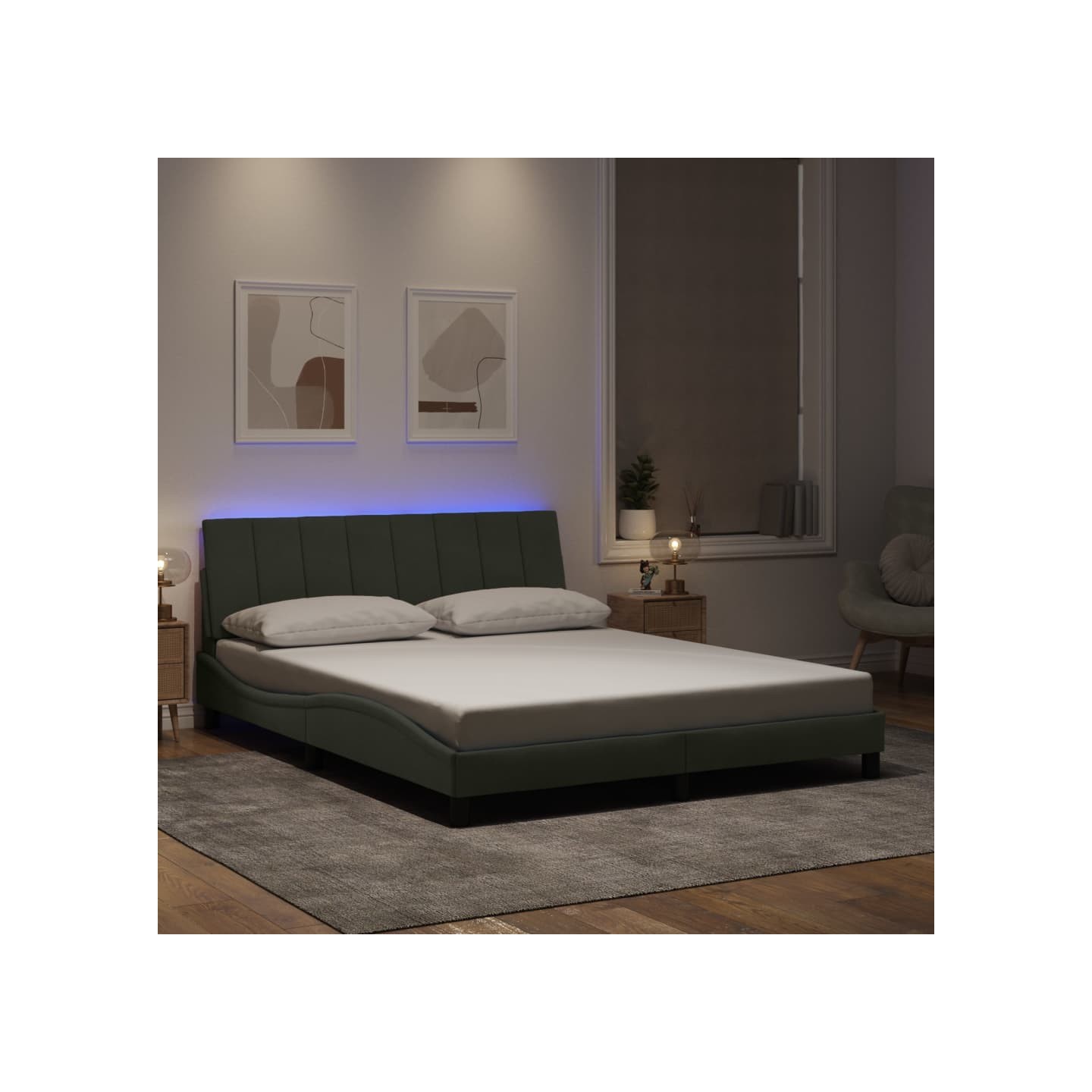 Cadre de lit avec LED sans matelas Hanko gris clair 160x200cm velours