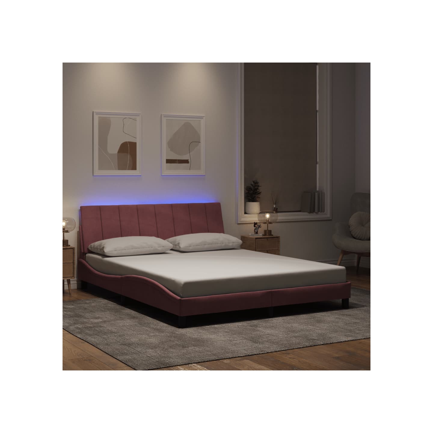 Cadre de lit avec LED sans matelas Hanko rose 160x200 cm velours