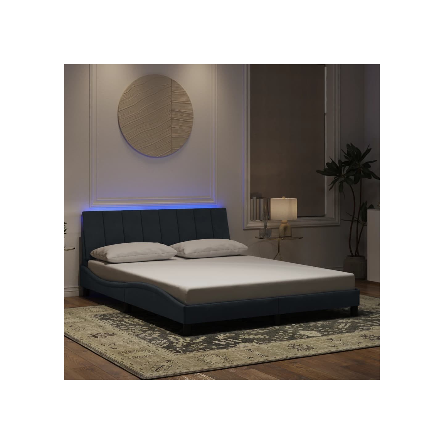 Cadre de lit avec LED sans matelas Hanko gris foncé 160x200cm velours