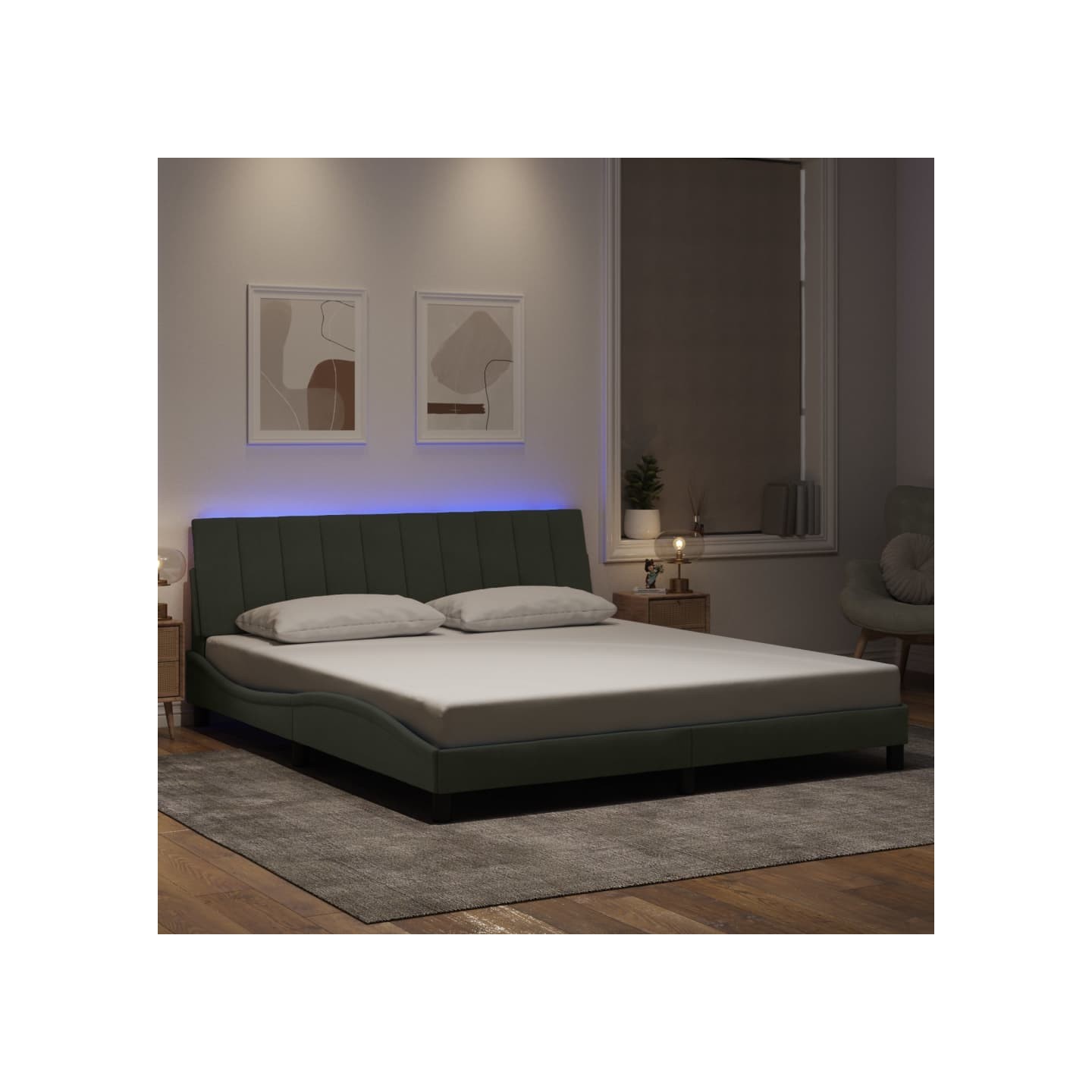 Cadre de lit avec LED sans matelas Hanko gris clair 180x200cm velours