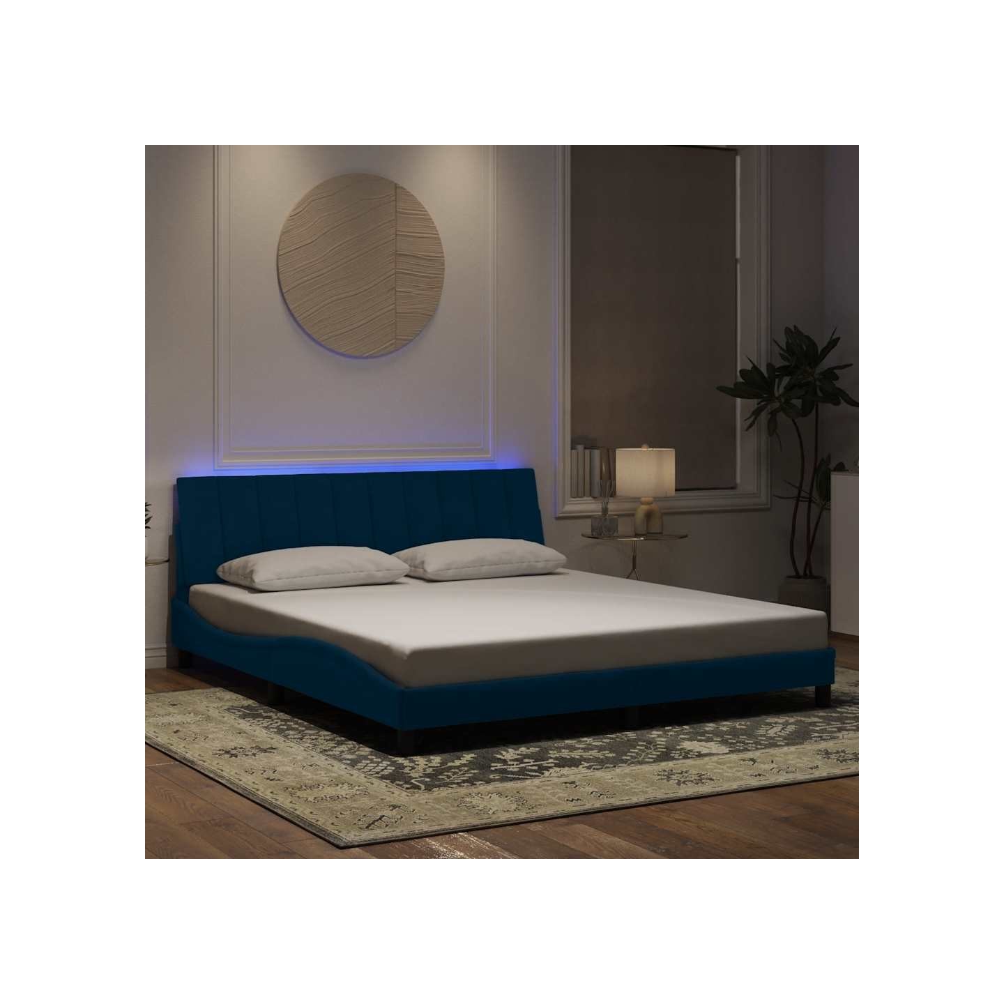 Cadre de lit avec LED sans matelas Hanko bleu 180x200 cm velours
