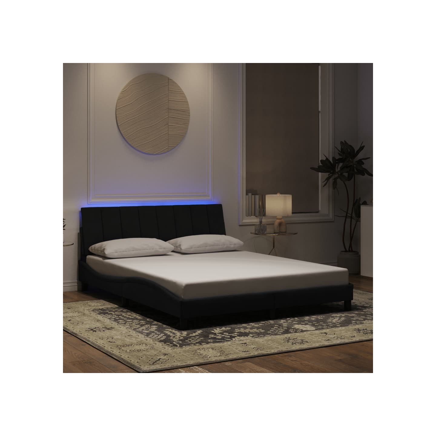 Cadre de lit avec LED sans matelas Hanko noir 160x200 cm velours