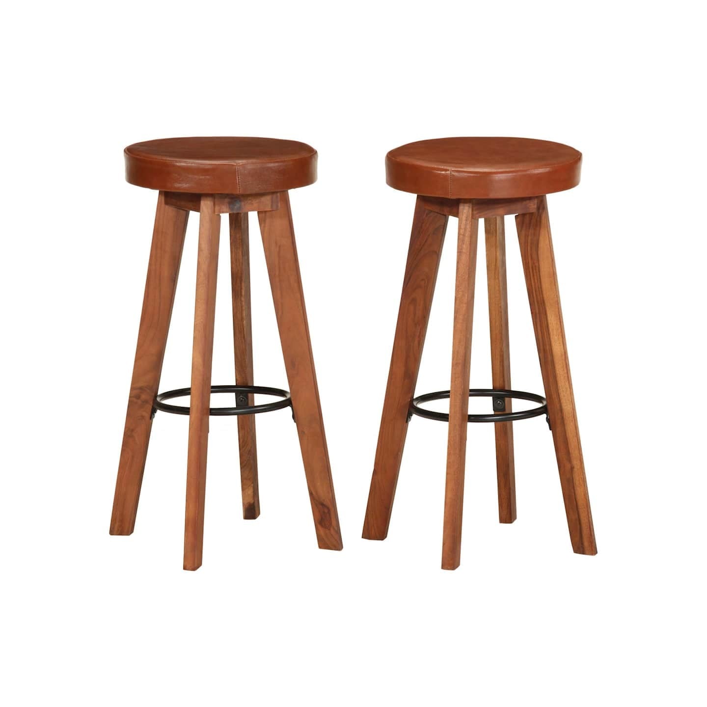 Chaises de bar lot de 2 cuir véritable et bois d'acacia solide