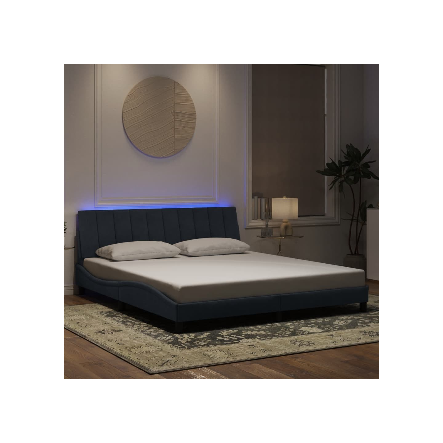 Cadre de lit avec LED sans matelas Hanko gris foncé 180x200cm velours