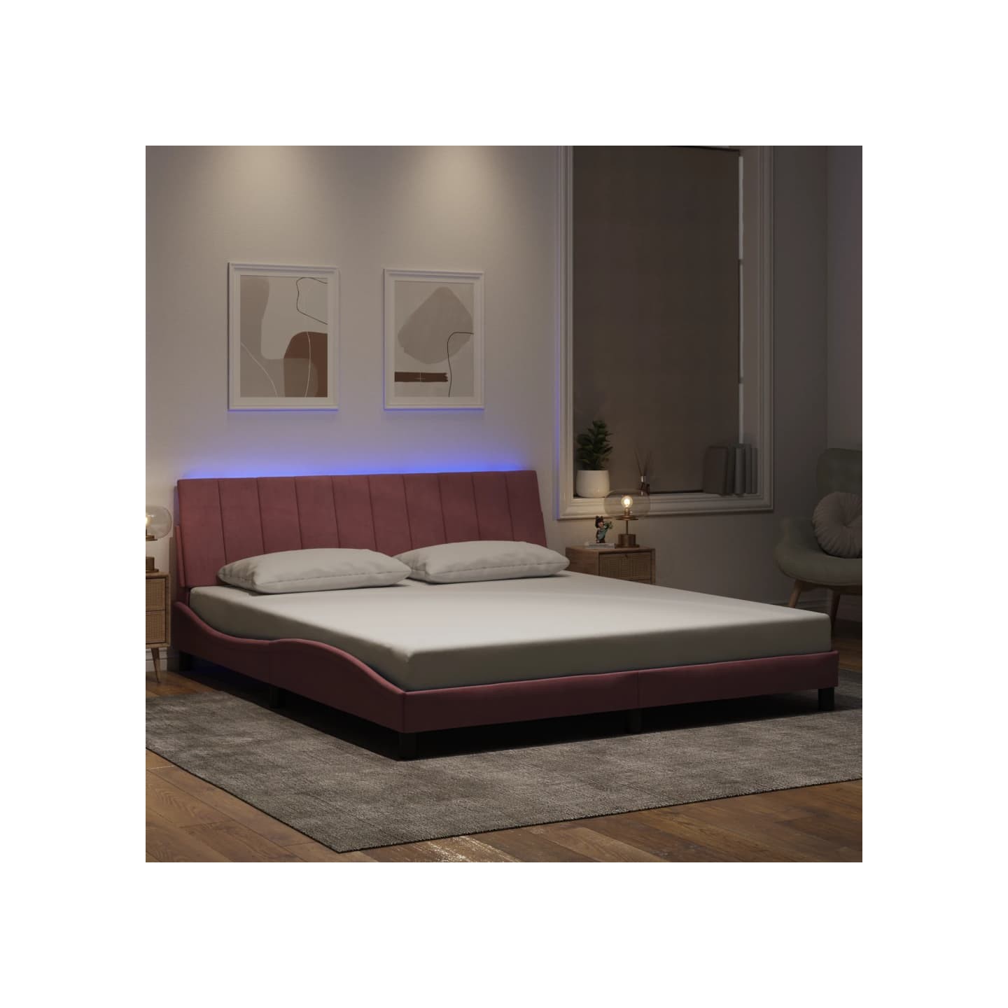 Cadre de lit avec LED sans matelas Hanko rose 180x200 cm velours