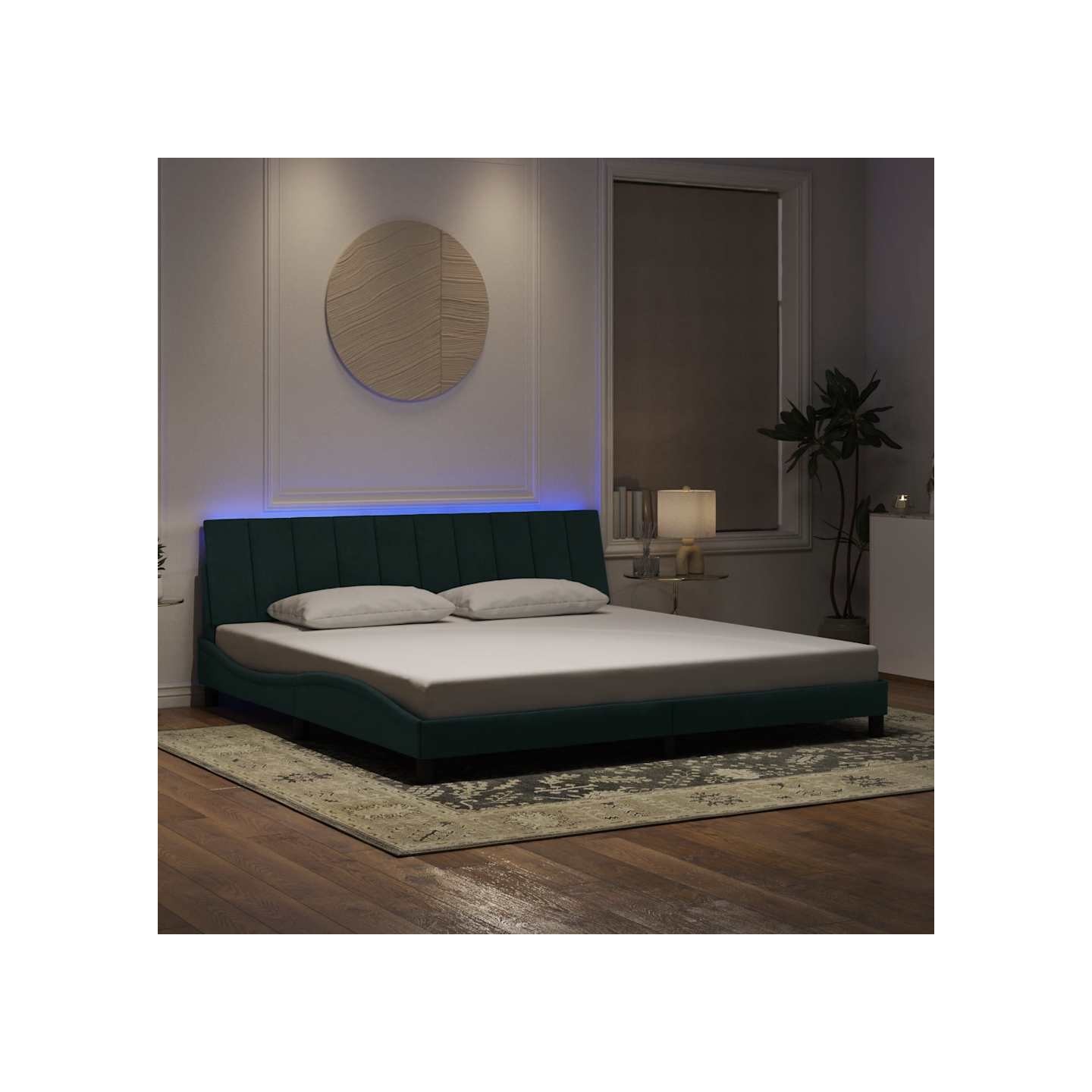 Cadre de lit avec LED sans matelas Hanko vert foncé 200x200 cm velours