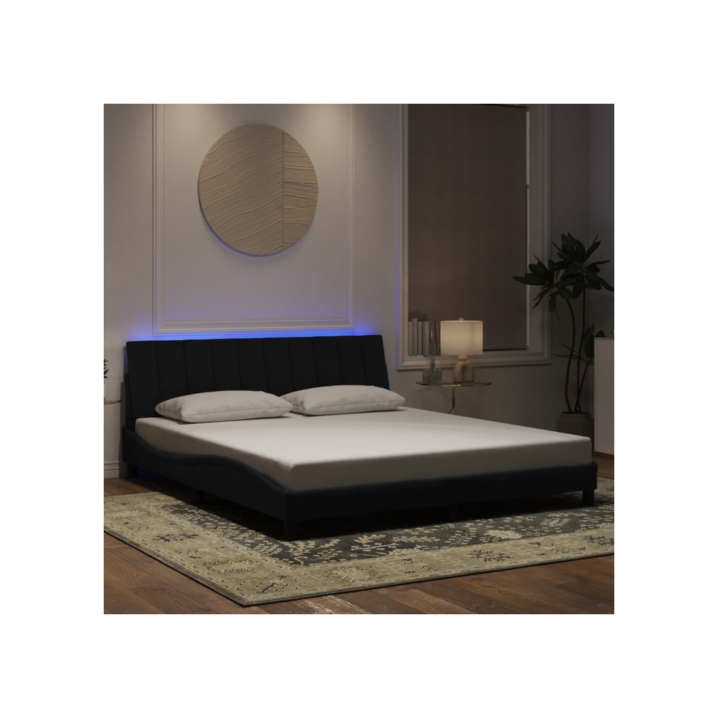 Cadre de lit avec LED sans matelas Hanko noir 180x200 cm velours