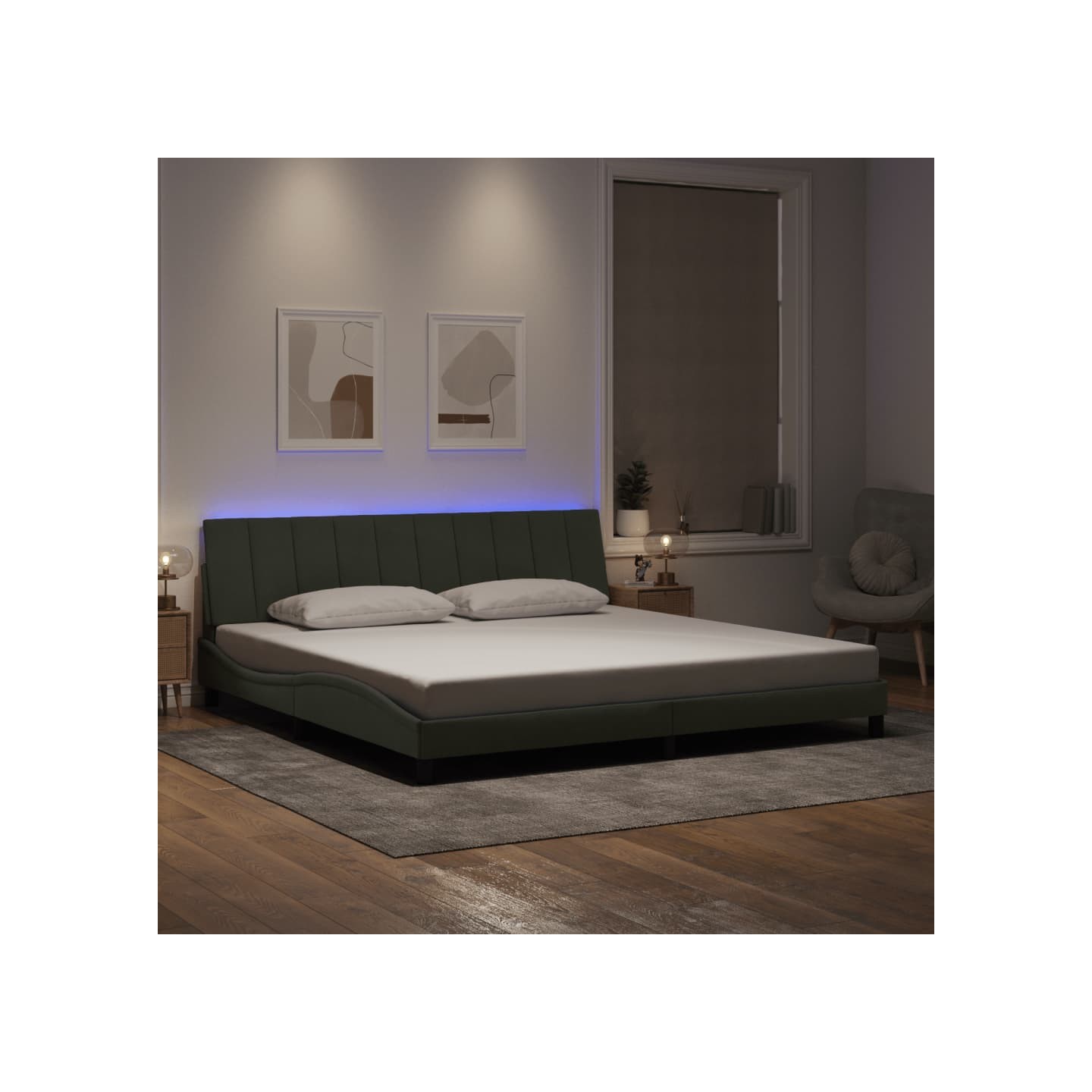 Cadre de lit avec LED sans matelas Hanko gris clair 200x200 cm velours