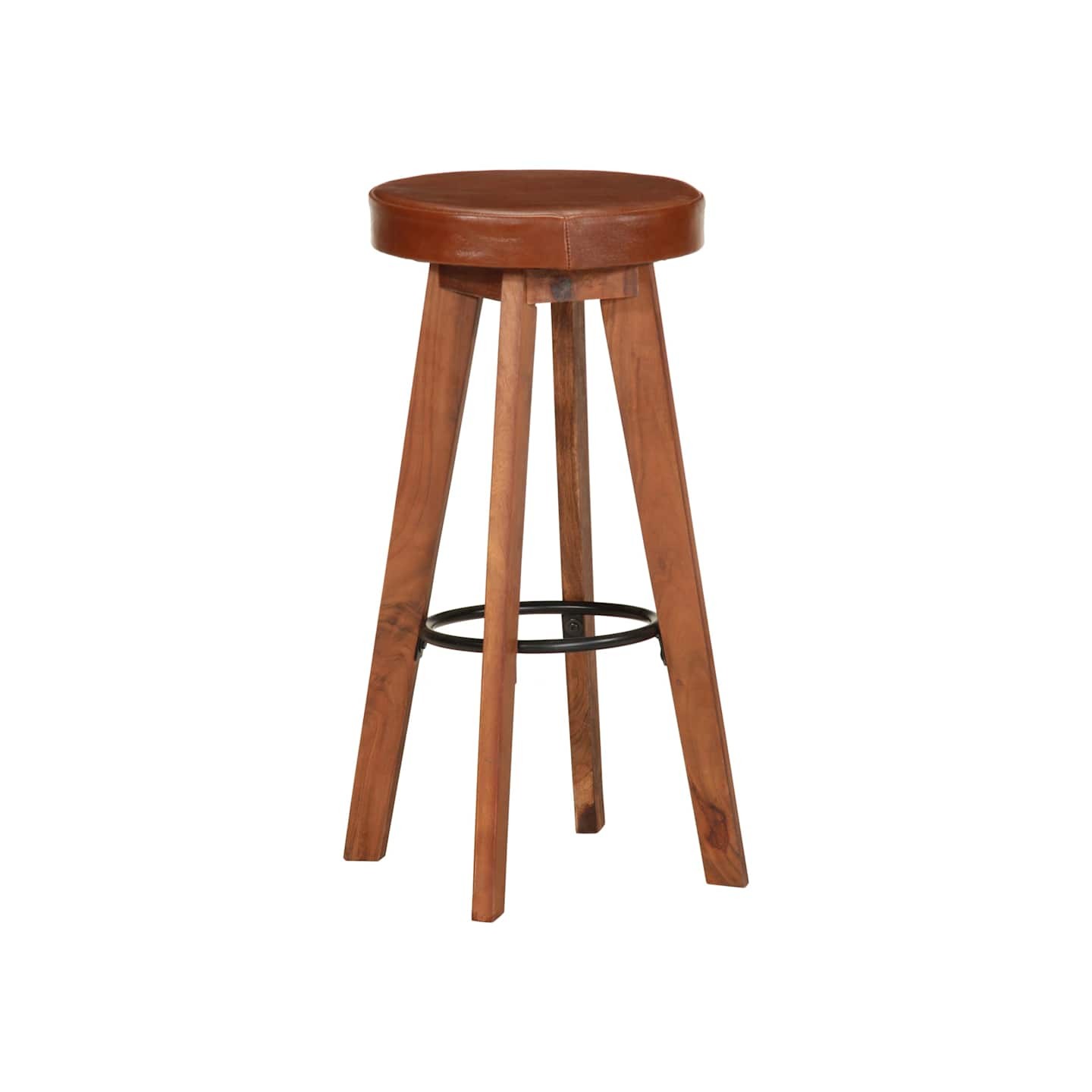 Chaises de bar lot de 2 cuir véritable et bois d'acacia solide
