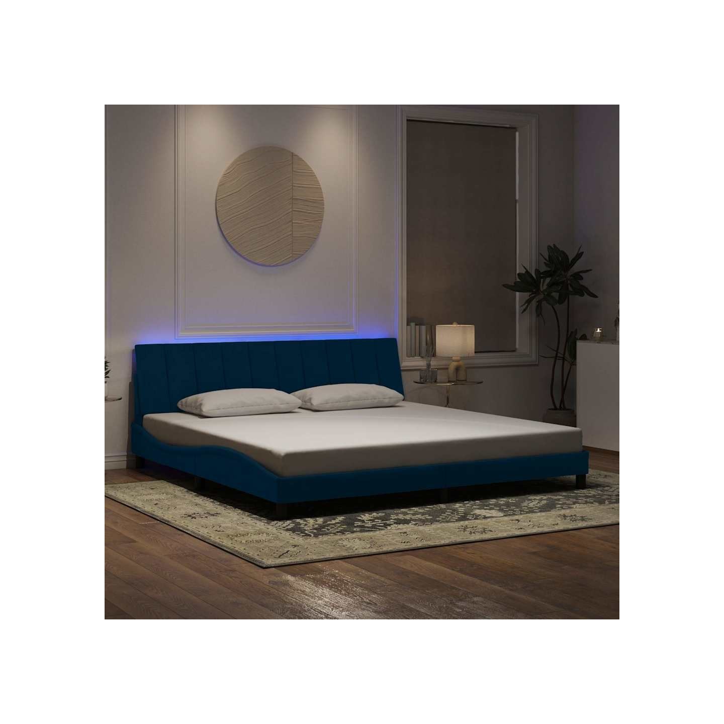 Cadre de lit avec LED sans matelas Hanko bleu 200x200 cm velours