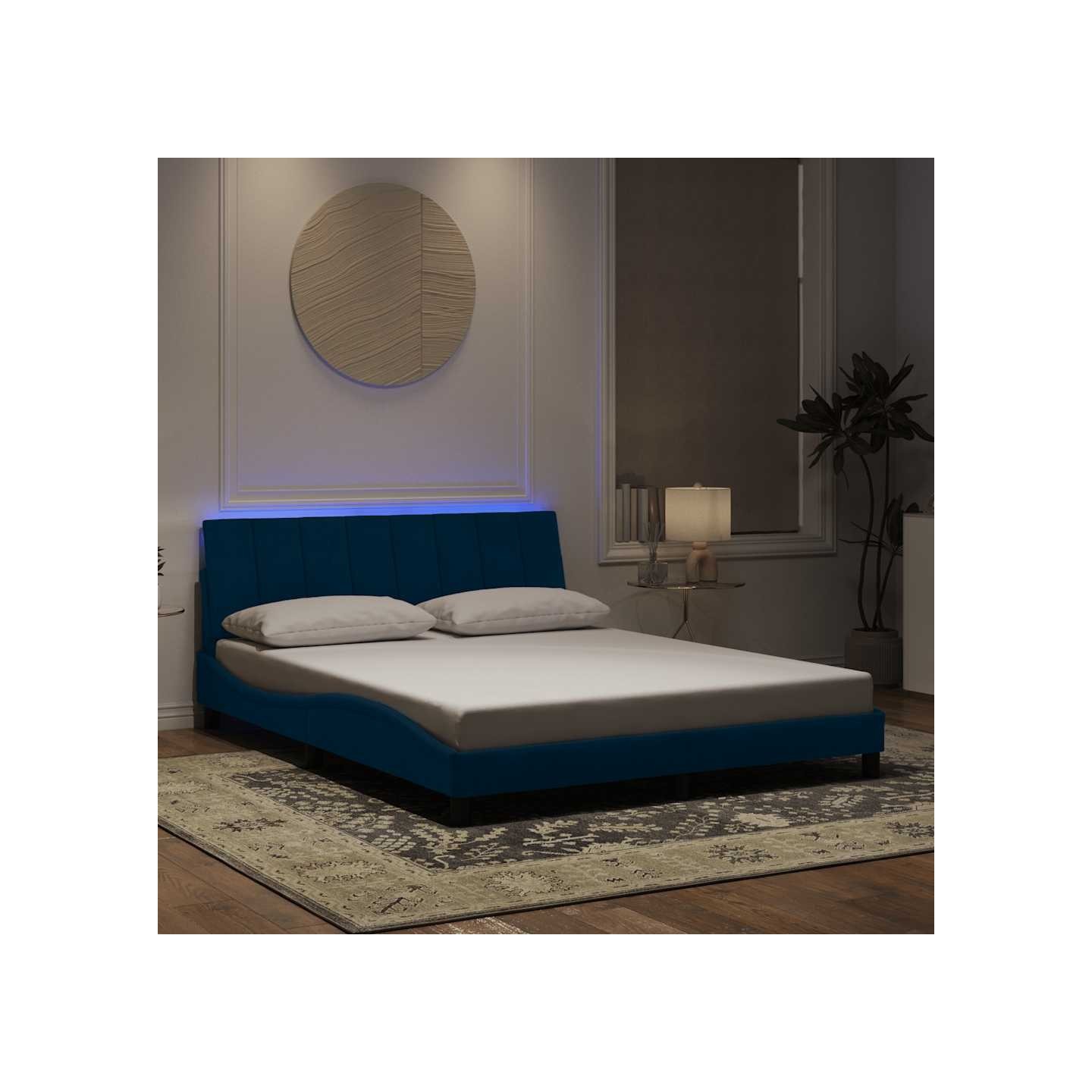 Cadre de lit avec LED sans matelas Hanko bleu 160x200 cm velours