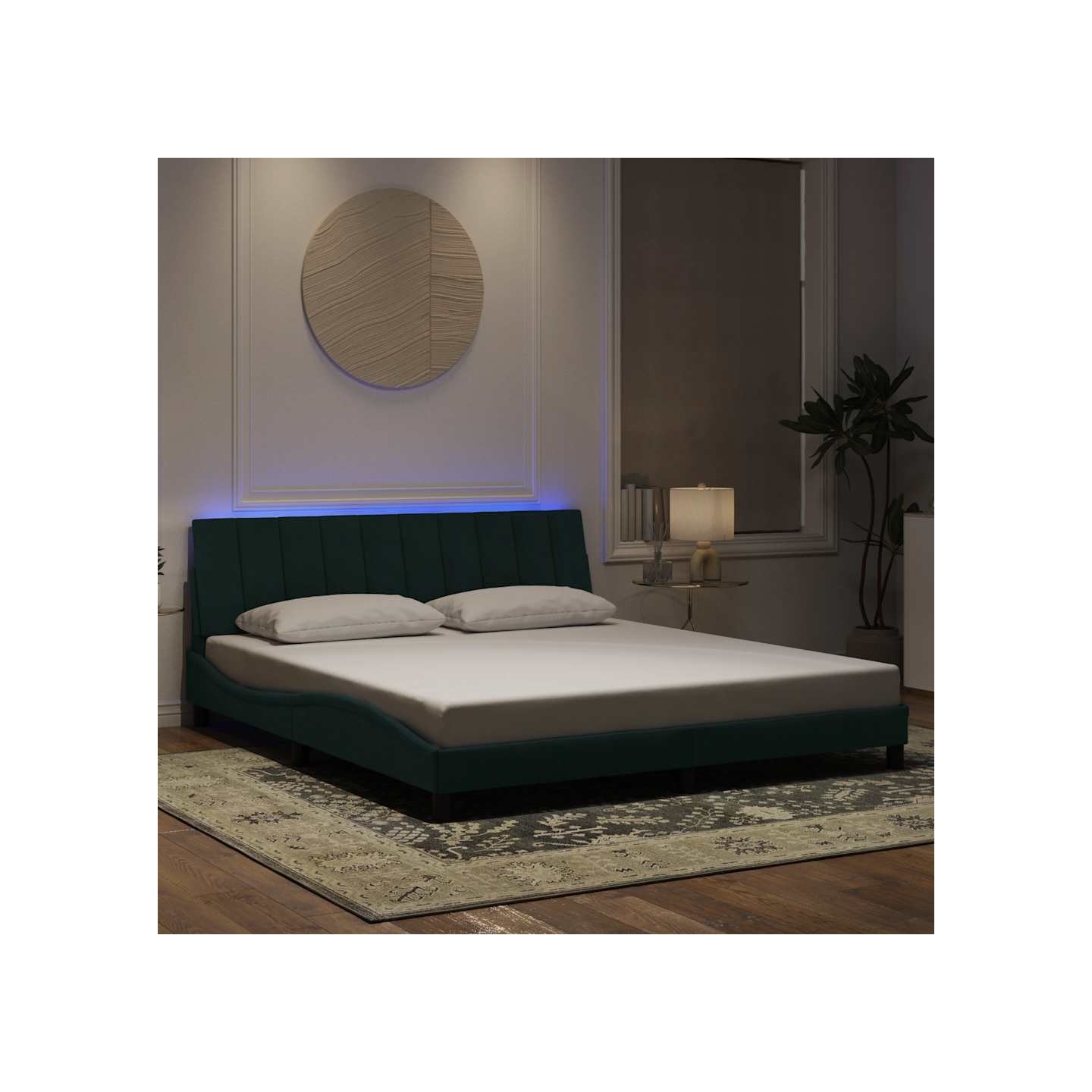 Cadre de lit avec LED sans matelas Hanko vert foncé 180x200 cm velours
