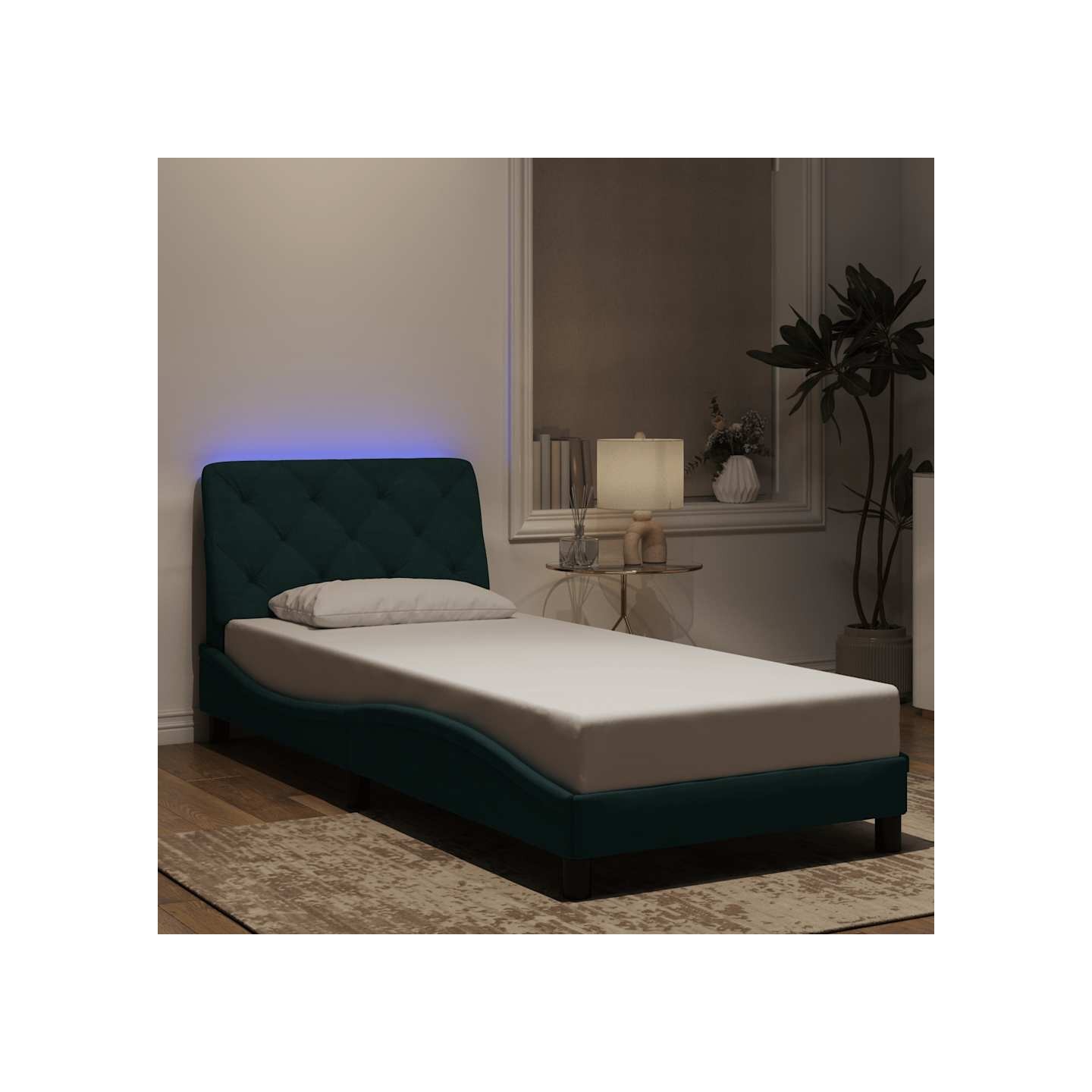 Cadre de lit avec LED sans matelas vert foncé 80x200 cm velours