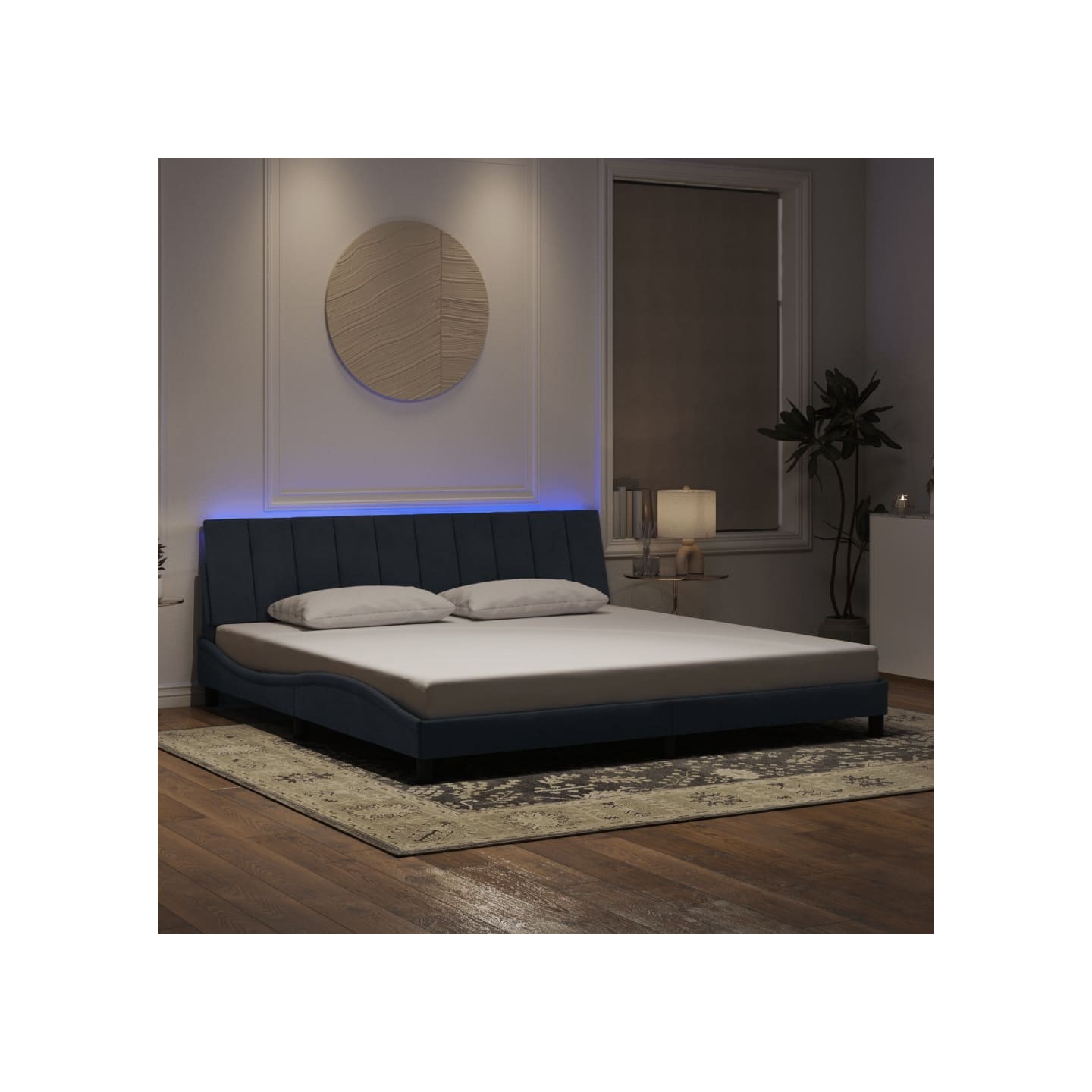 Cadre de lit avec LED sans matelas Hanko gris foncé 200x200 cm velours