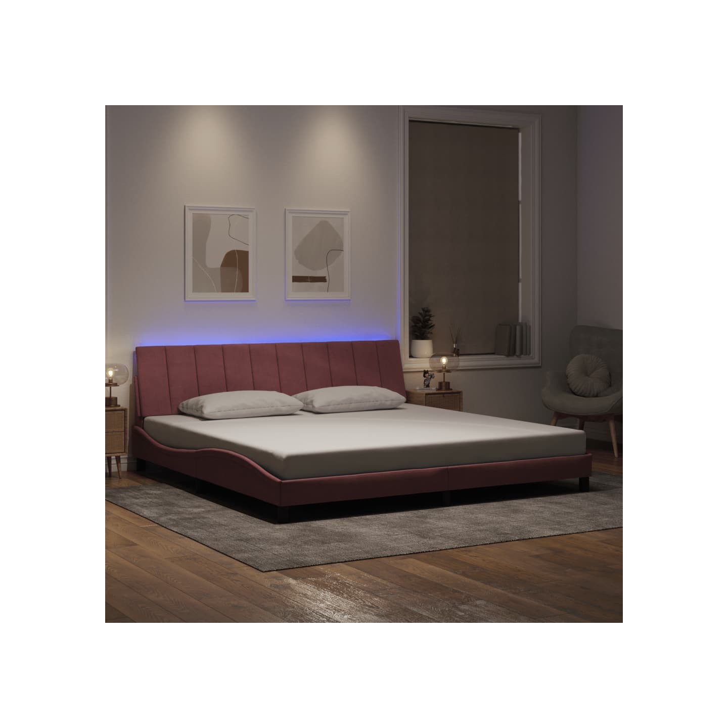 Cadre de lit avec LED sans matelas Hanko rose 200x200 cm velours