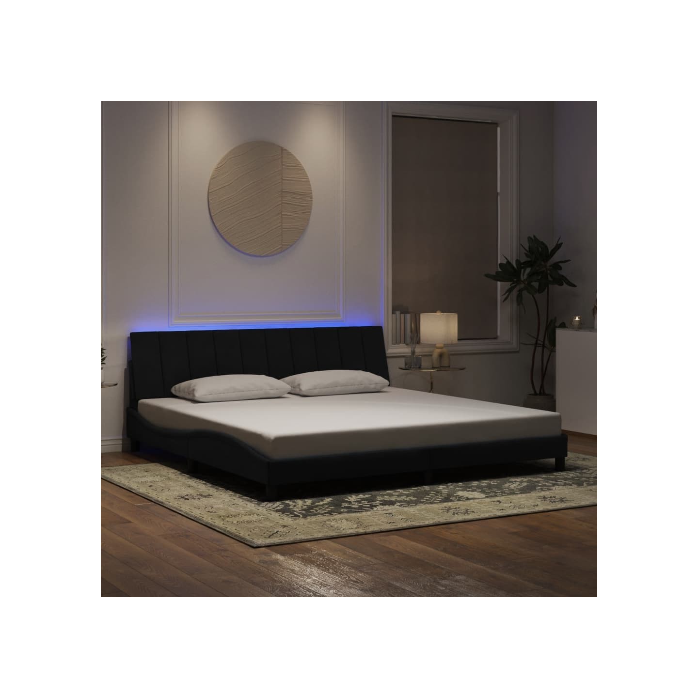 Cadre de lit avec LED sans matelas Hanko noir 200x200 cm velours