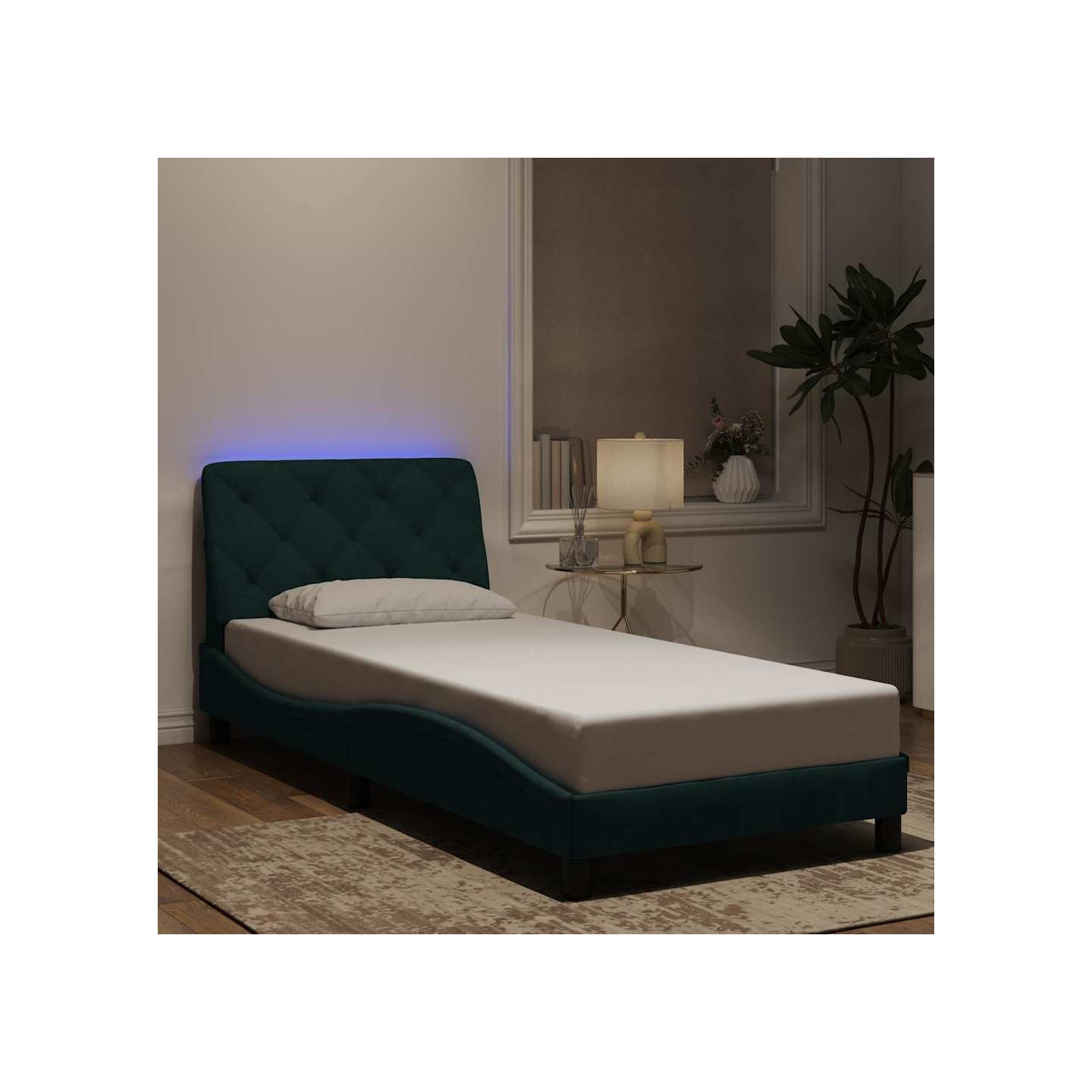 Cadre de lit avec LED sans matelas vert foncé 90x190 cm velours