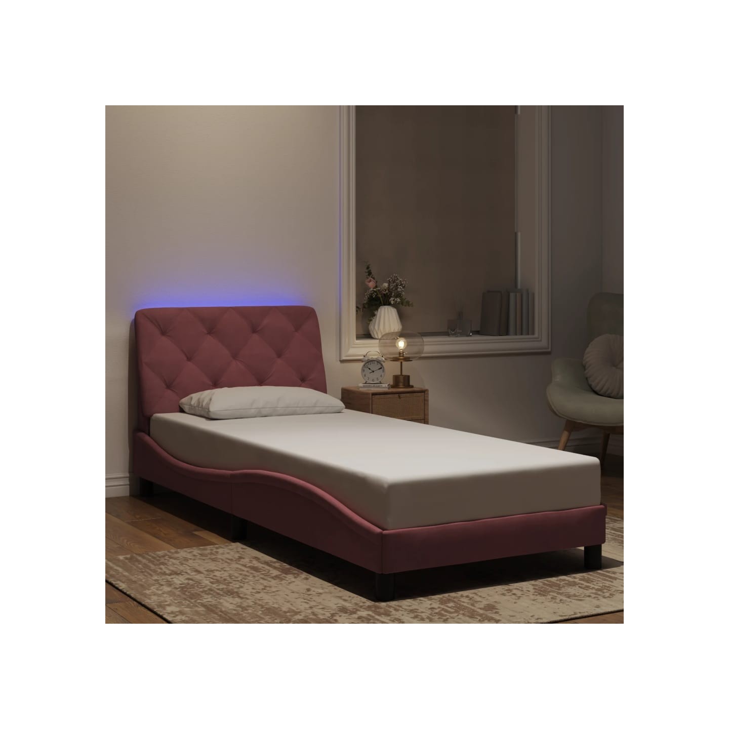 Cadre de lit avec LED sans matelas rose 80x200 cm velours