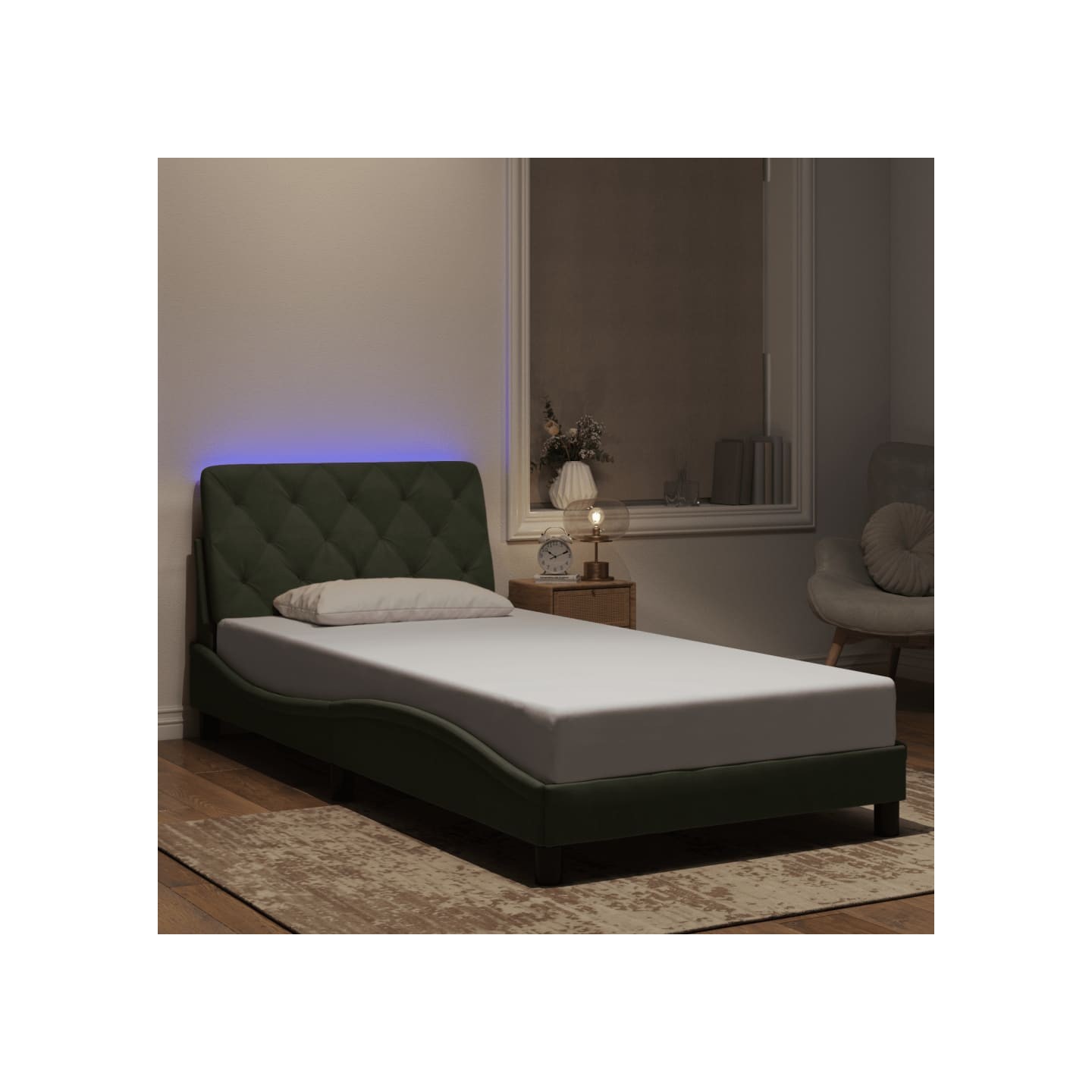 Cadre de lit avec LED sans matelas gris clair 100x200cm velours