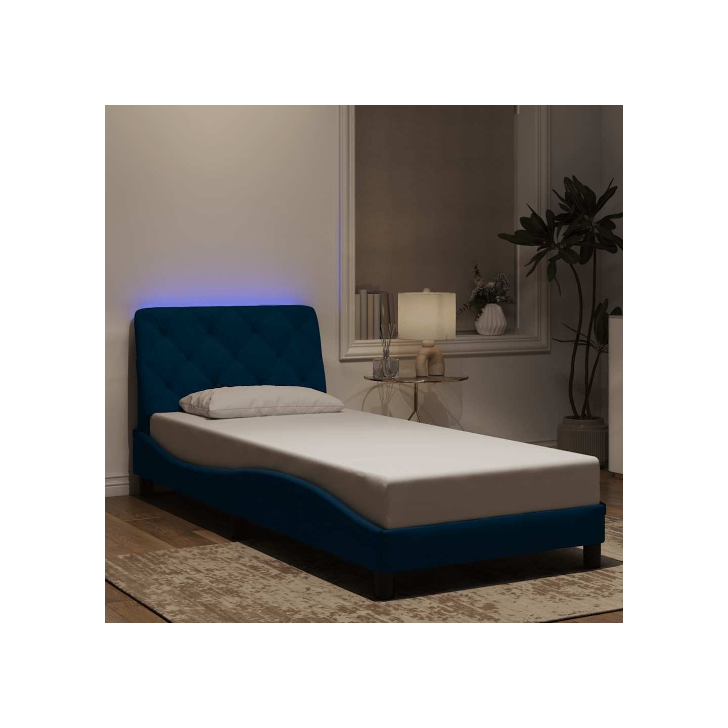 Cadre de lit avec LED sans matelas bleu 90x190 cm velours