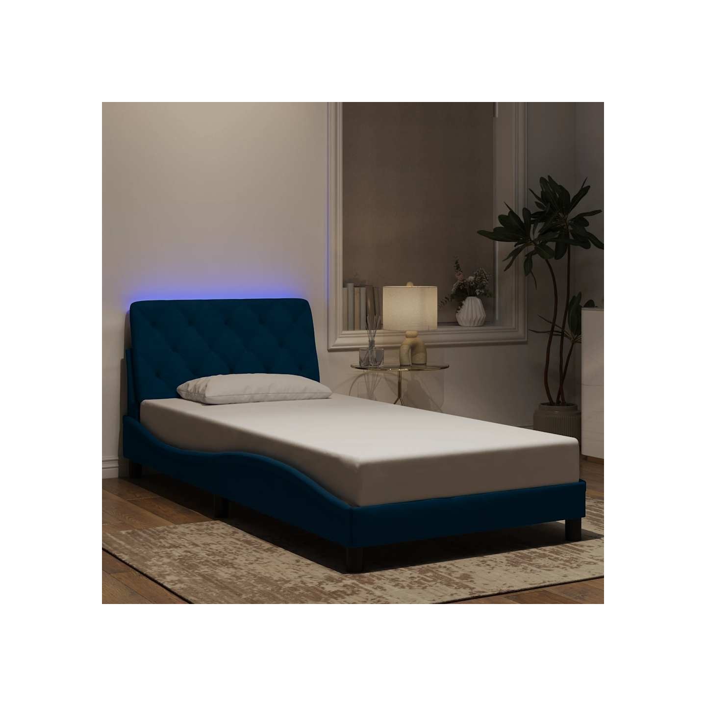 Cadre de lit avec LED sans matelas bleu 100x200 cm velours