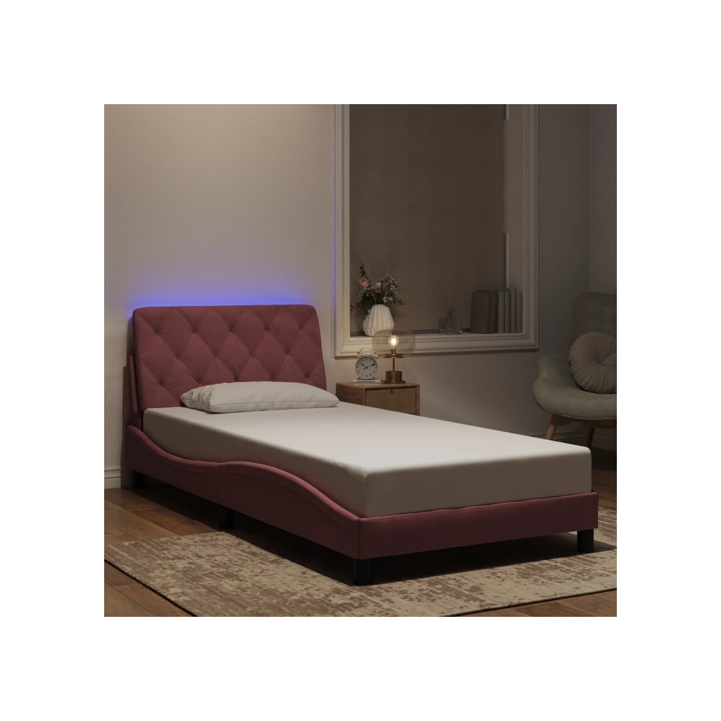 Cadre de lit avec LED sans matelas rose 100x200 cm velours