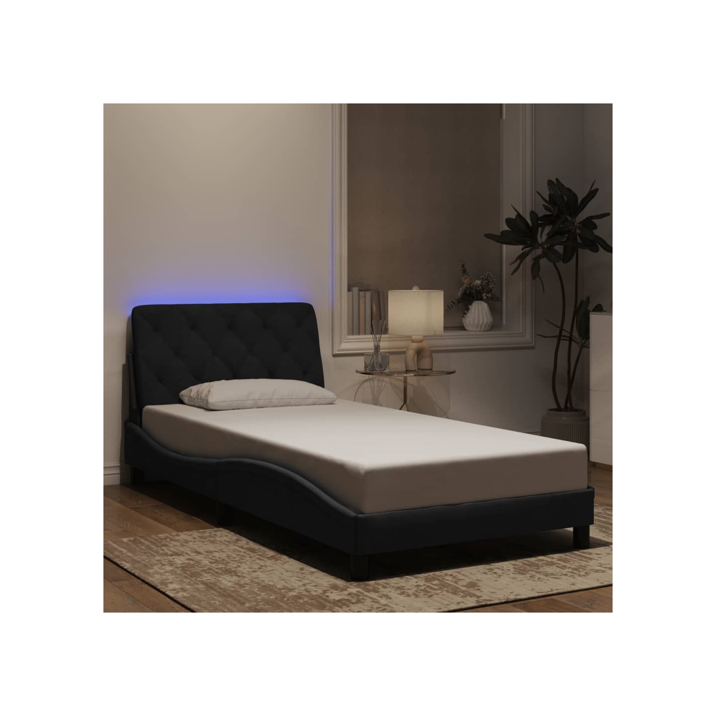 Cadre de lit avec LED sans matelas noir 100x200 cm velours