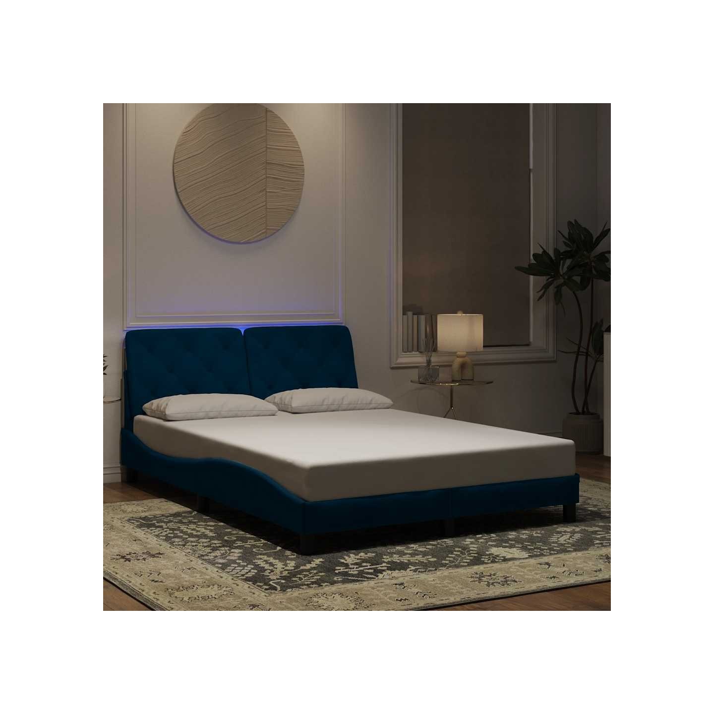 Cadre de lit avec LED sans matelas bleu 120x200 cm velours
