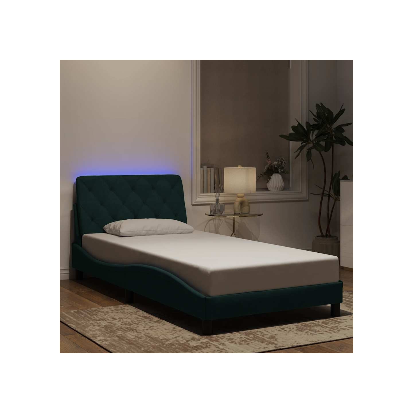 Cadre de lit avec LED sans matelas vert foncé 100x200cm velours